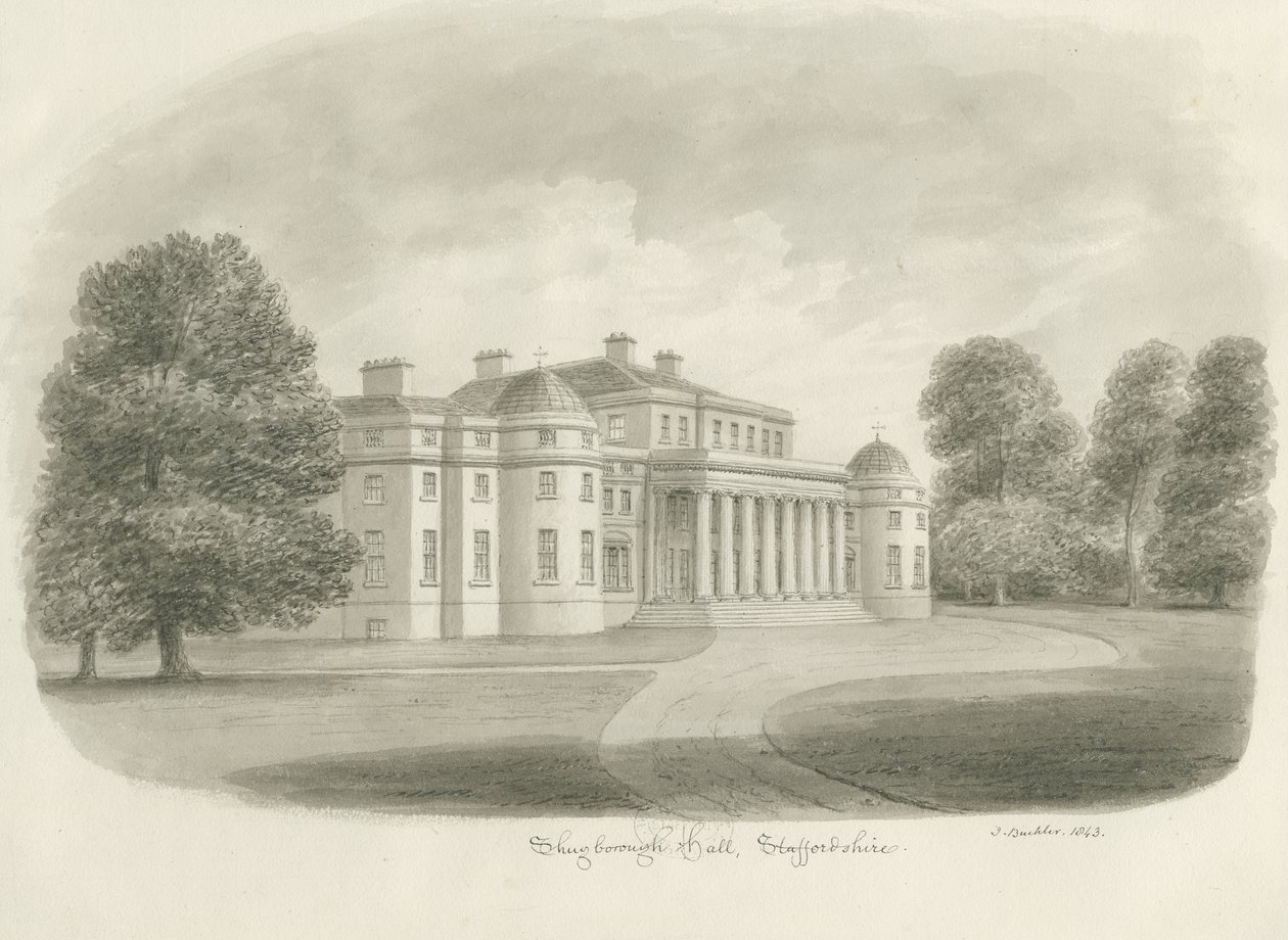 Shugborough Hall: rysunek w sepii, 1843 autorstwa John Buckler