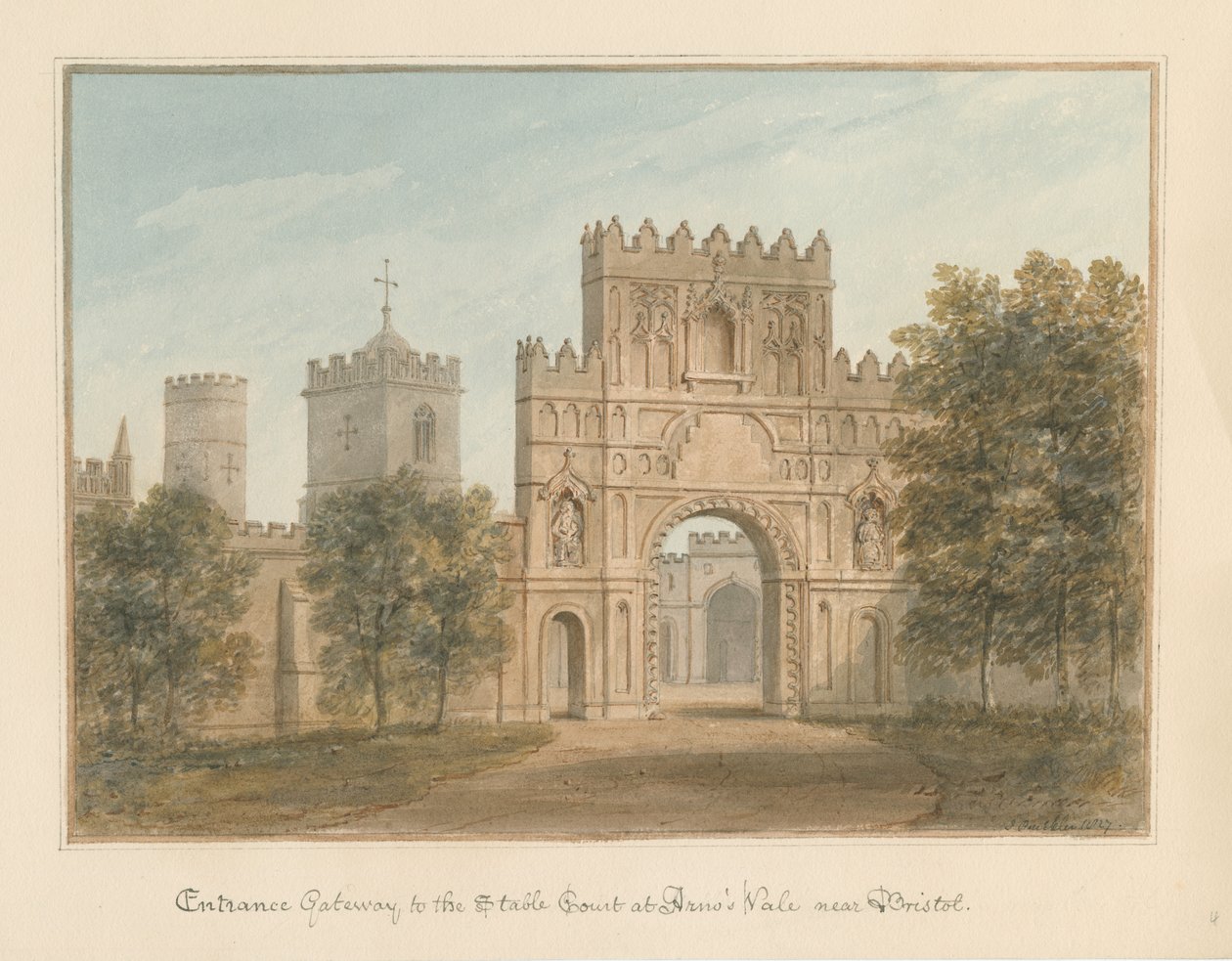 Somerset - Bristol - Brama wjazdowa do Stajni Sądowej w Dolinie Arno, 1827 autorstwa John Buckler