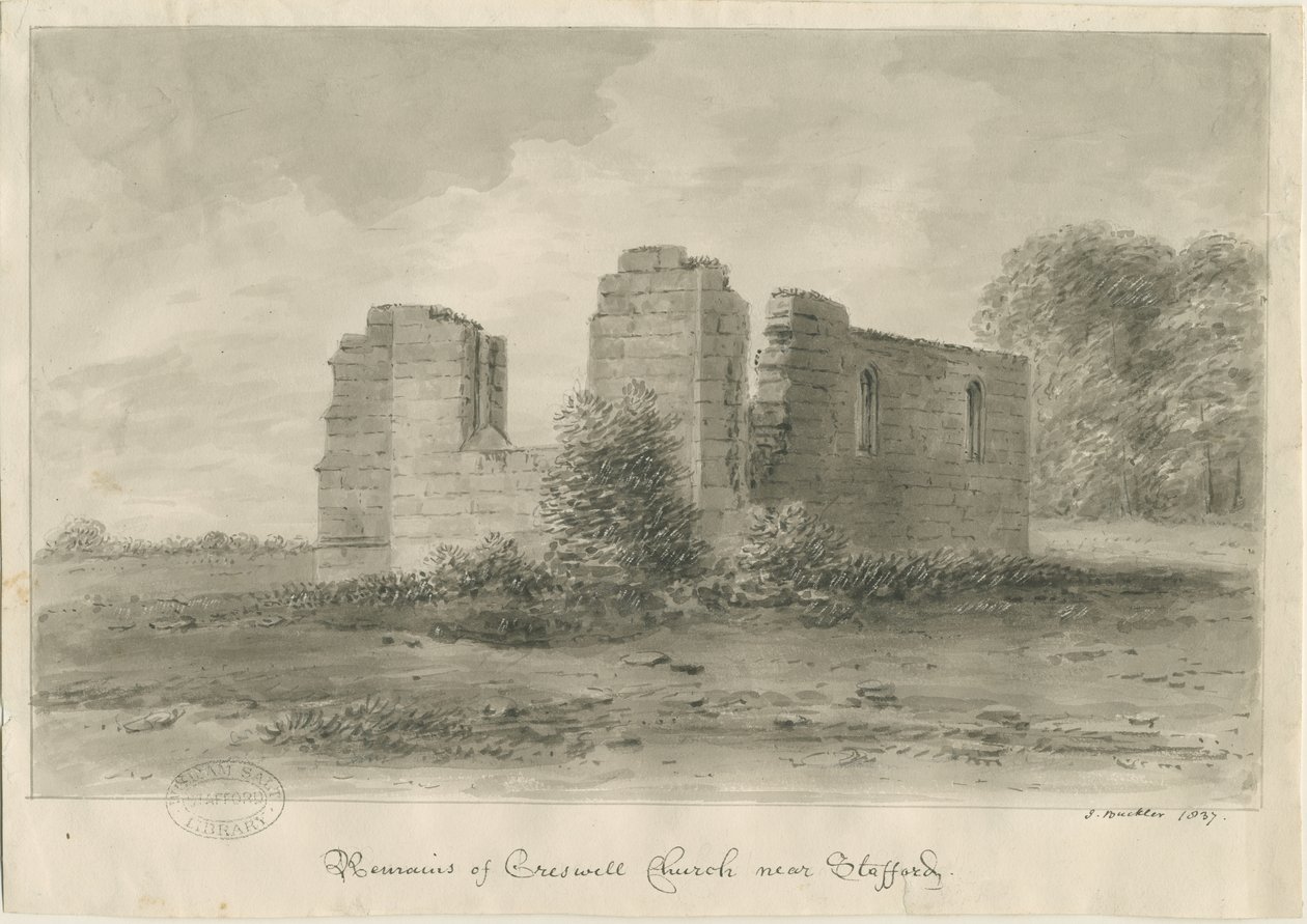 Stafford - Kaplica Creswell: rysunek w sepii, 1837 autorstwa John Buckler