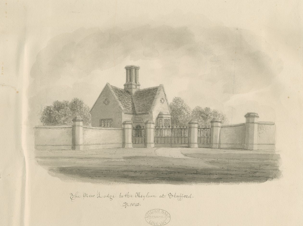 Stafford – Nowa loża do azylu: rysunek w sepii, 1843 autorstwa John Buckler