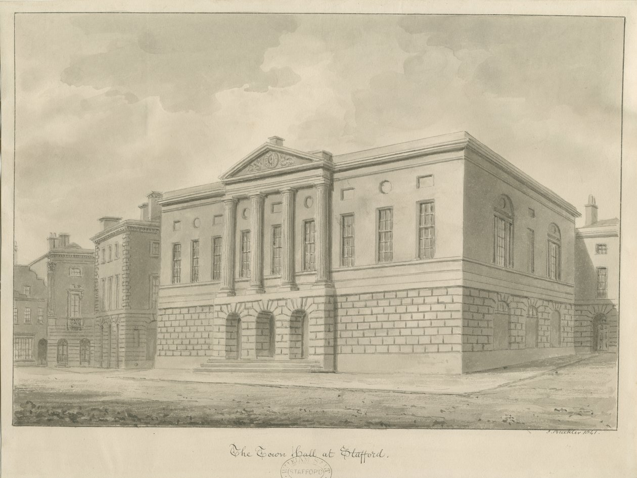 Stafford - Shire Hall: rysunek w sepii autorstwa John Buckler