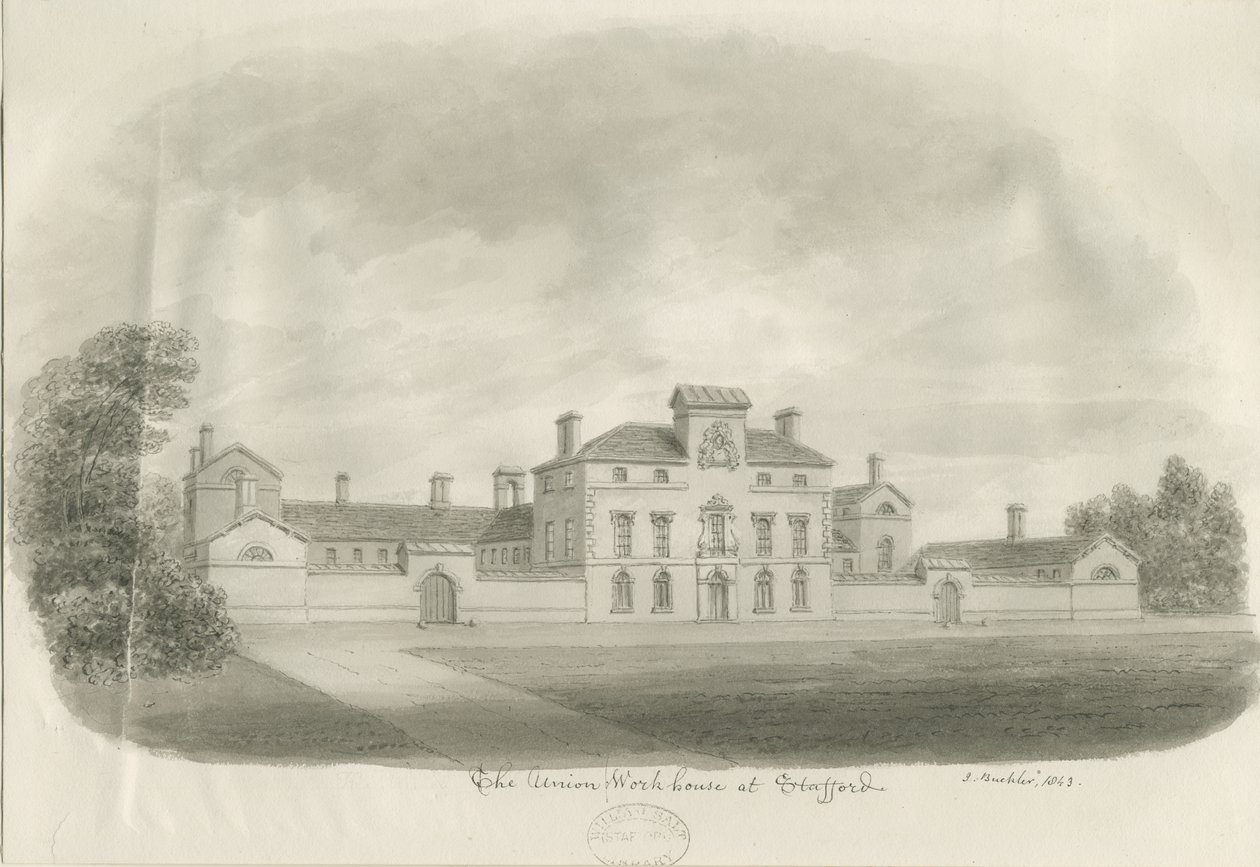 Stafford - Union Workhouse: rysunek w sepii autorstwa John Buckler