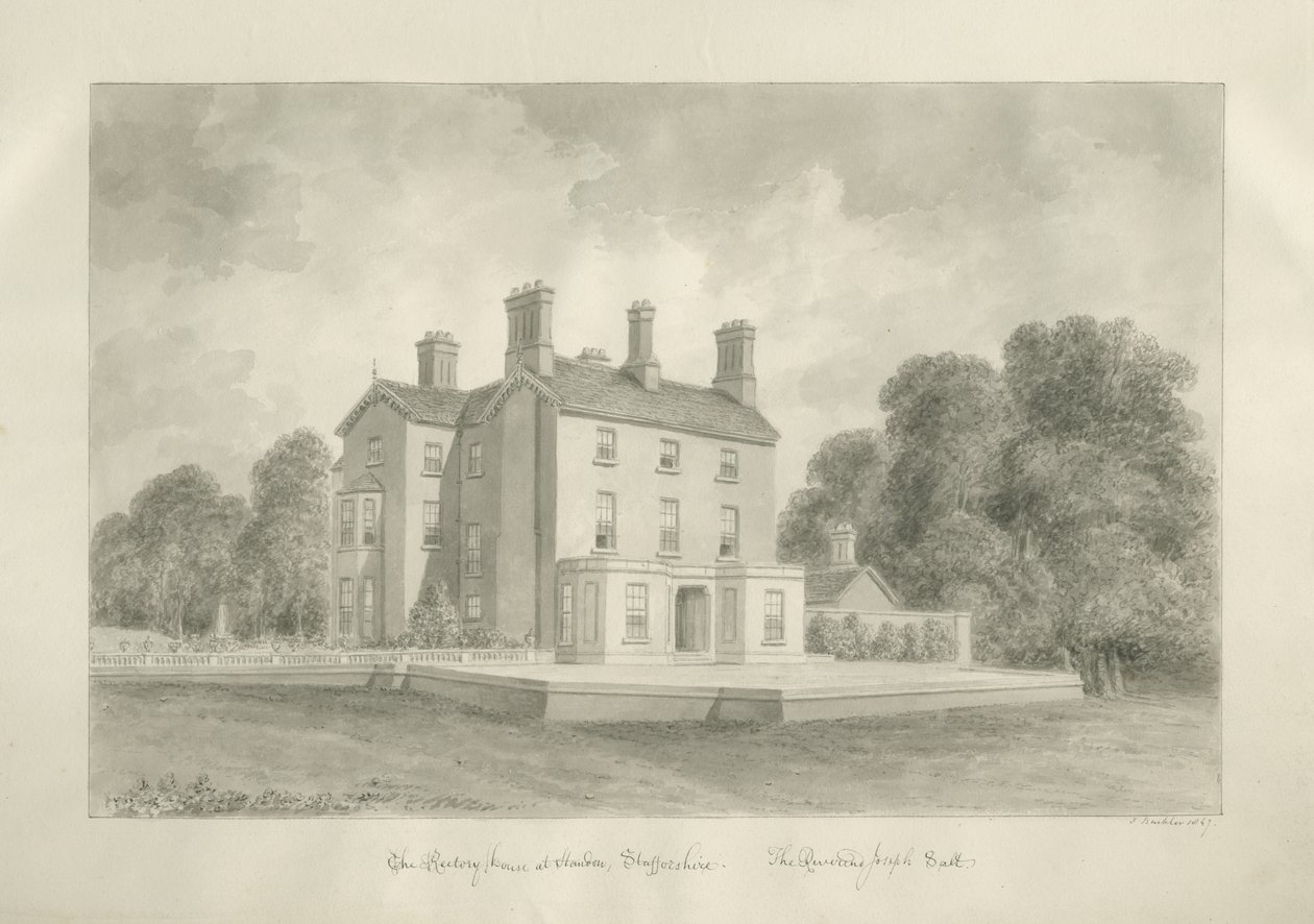 Standon - Rectory of Reverend Joseph Salt: rysunek w sepii autorstwa John Buckler