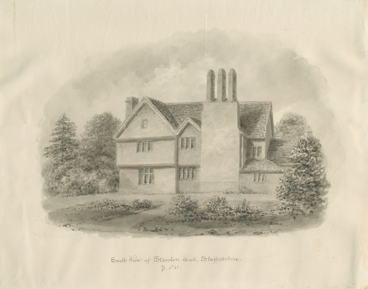 Standon Hall: rysunek w sepii autorstwa John Buckler