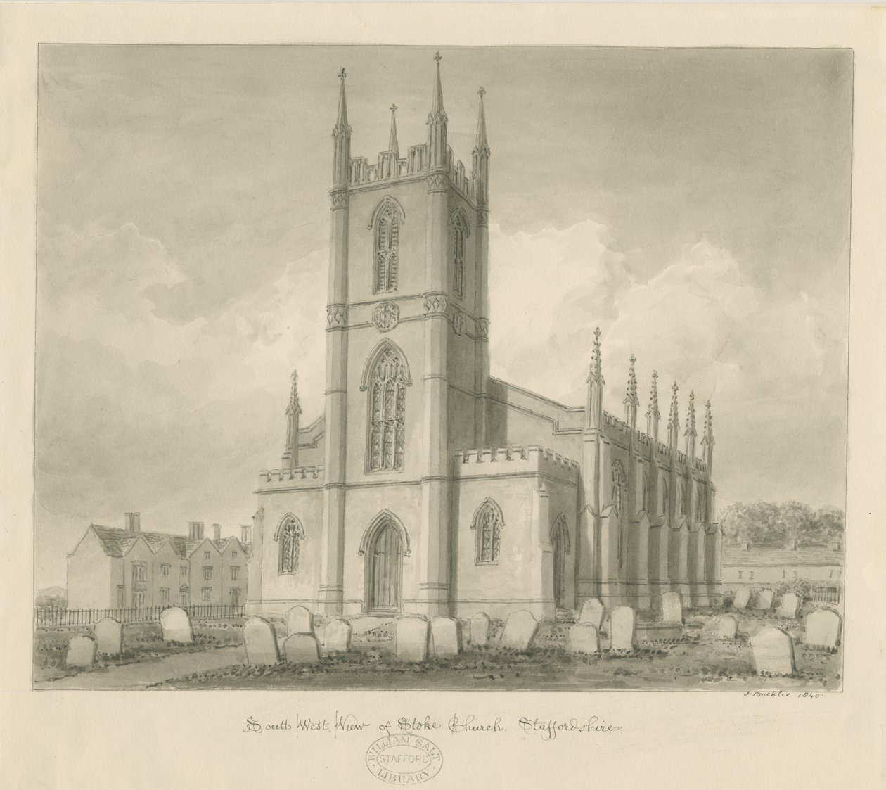 Kościół Stoke-upon-Trent [Nowość]: rysunek w sepii autorstwa John Buckler
