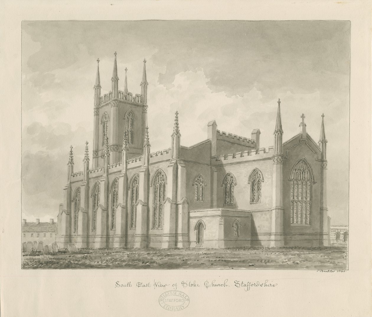 Kościół Stoke-upon-Trent [Nowość]: rysunek w sepii autorstwa John Buckler