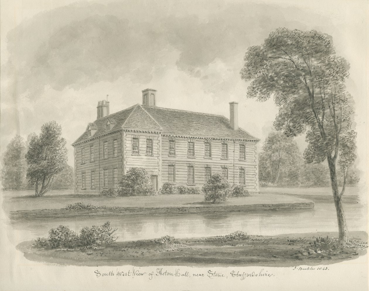 Kamień - Aston Hall: rysunek w sepii autorstwa John Buckler