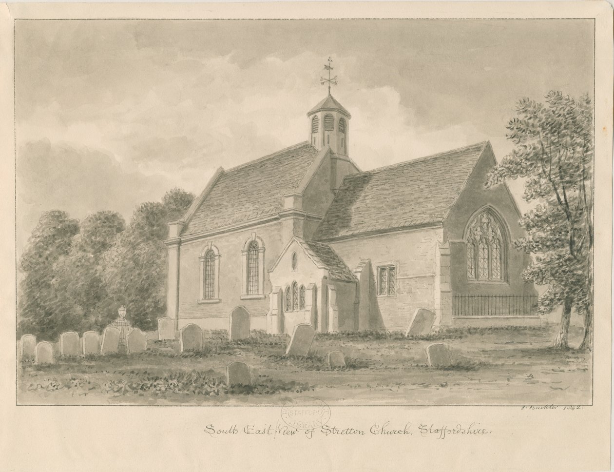 Kościół Stretton: rysunek w sepii, 1842 autorstwa John Buckler