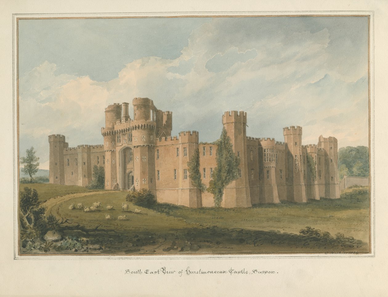 Sussex - Zamek Herstmonceux, 1824 autorstwa John Buckler