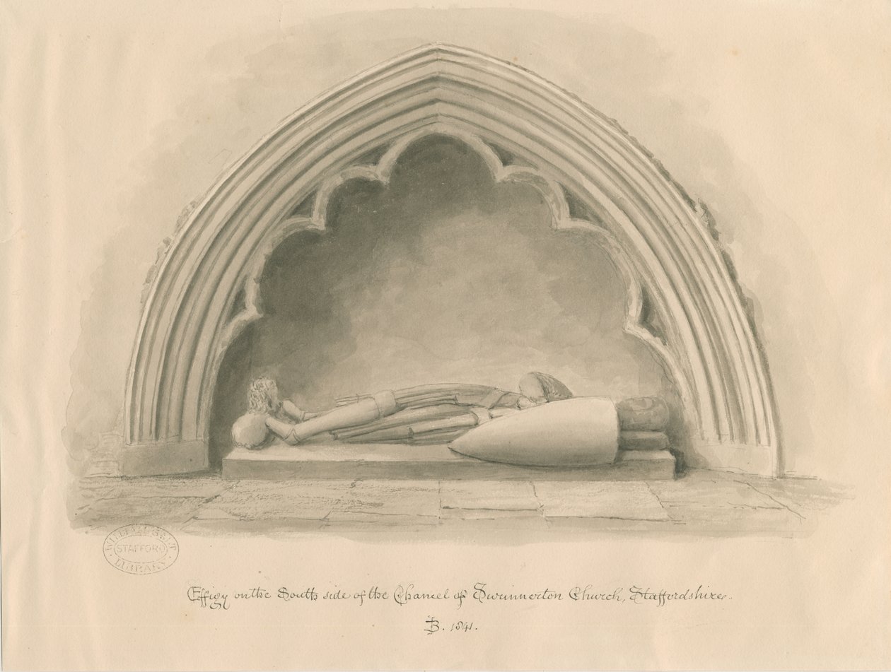 Kościół Swynnerton - Wizerunek: rysunek rozmyty w sepii, 1841 autorstwa John Buckler