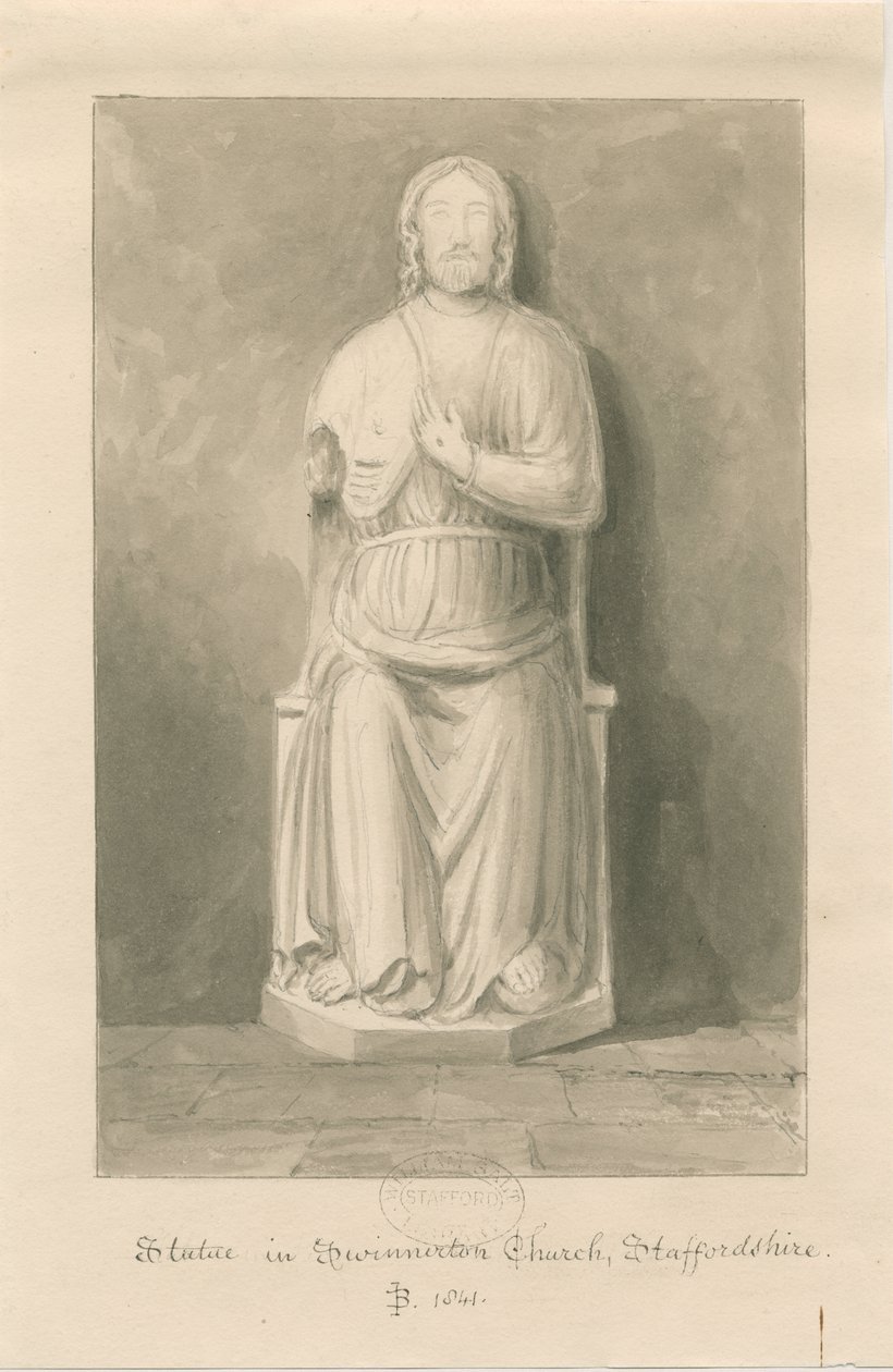 Kościół Swynnerton - Figura Jezusa Chrystusa: rysunek w sepii autorstwa John Buckler
