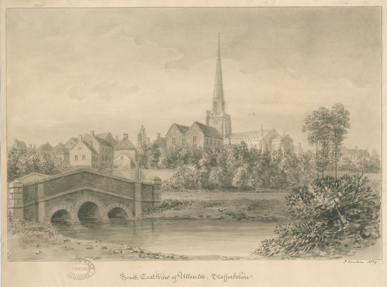 Miasto Uttoxeter: rysunek w odcieniu sepii, 1839 autorstwa John Buckler