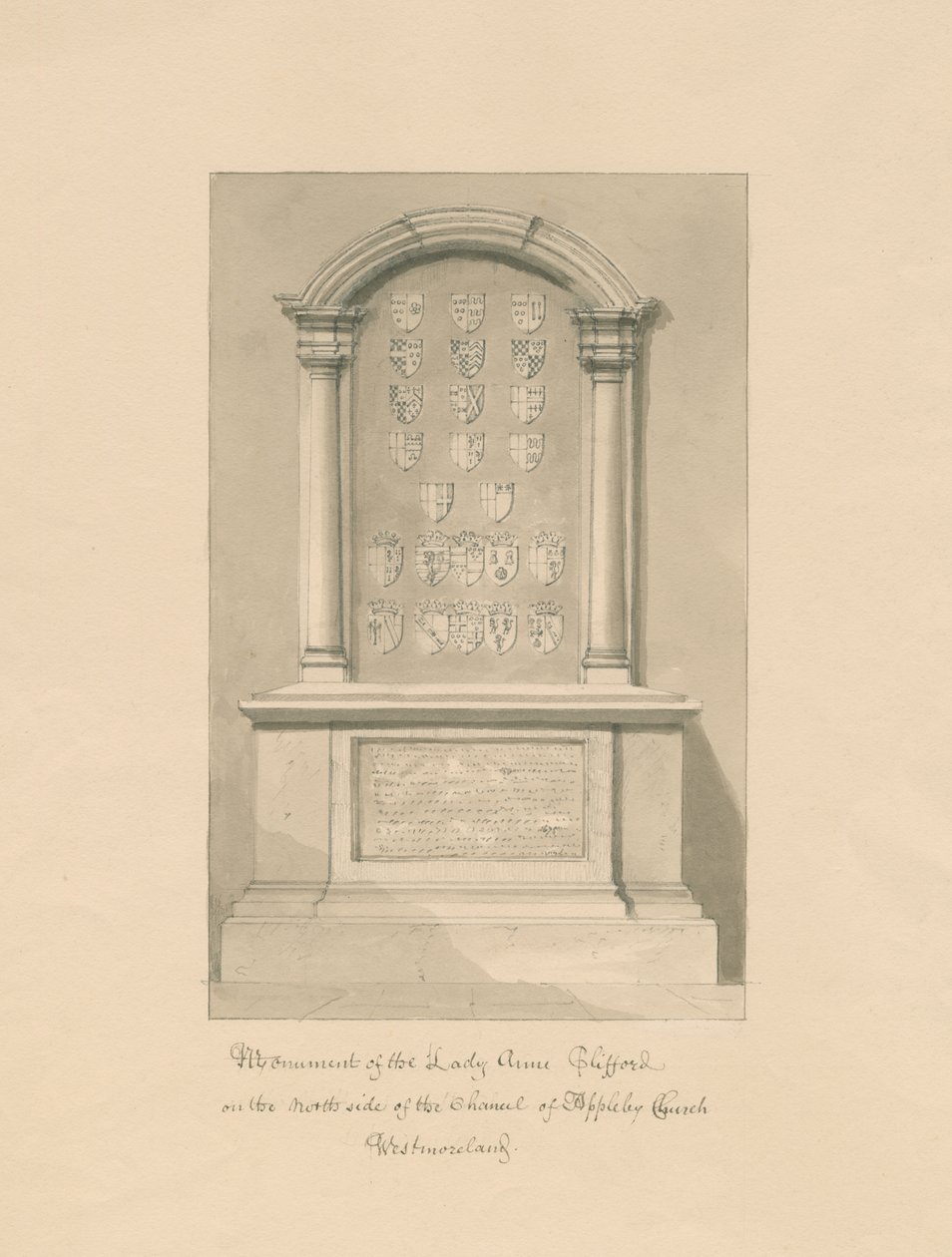 Westmorland - Appleby Church - Pomnik Lady Anne Clifford: rysunek w sepii, 1800 autorstwa John Buckler
