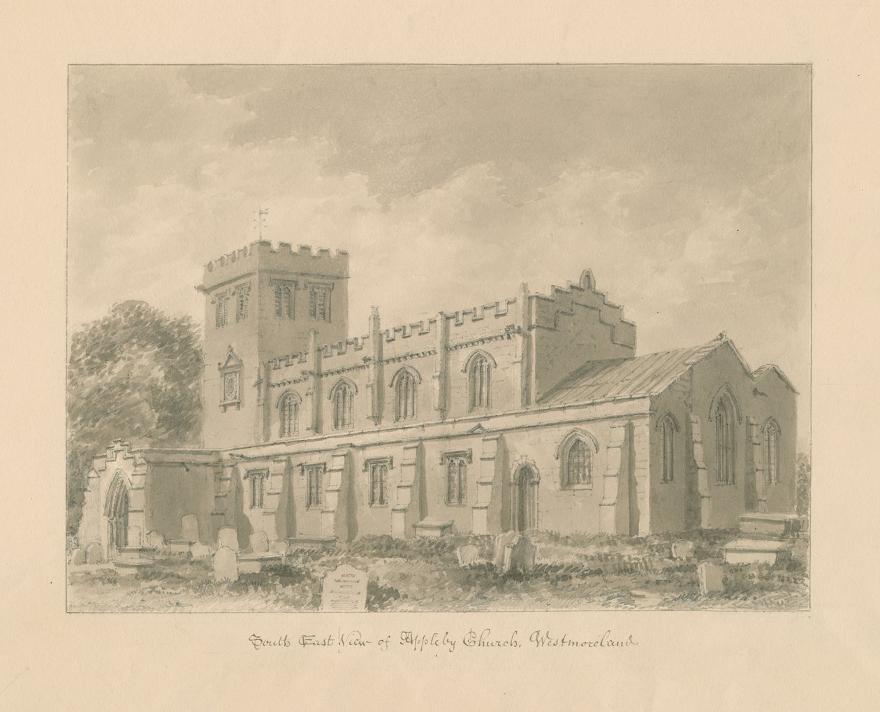 Westmorland - Kościół Appleby: rysunek w sepii, 1800 autorstwa John Buckler