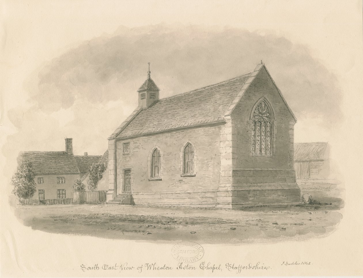 Wheaton Aston Chapel: rysunek w sepii autorstwa John Buckler