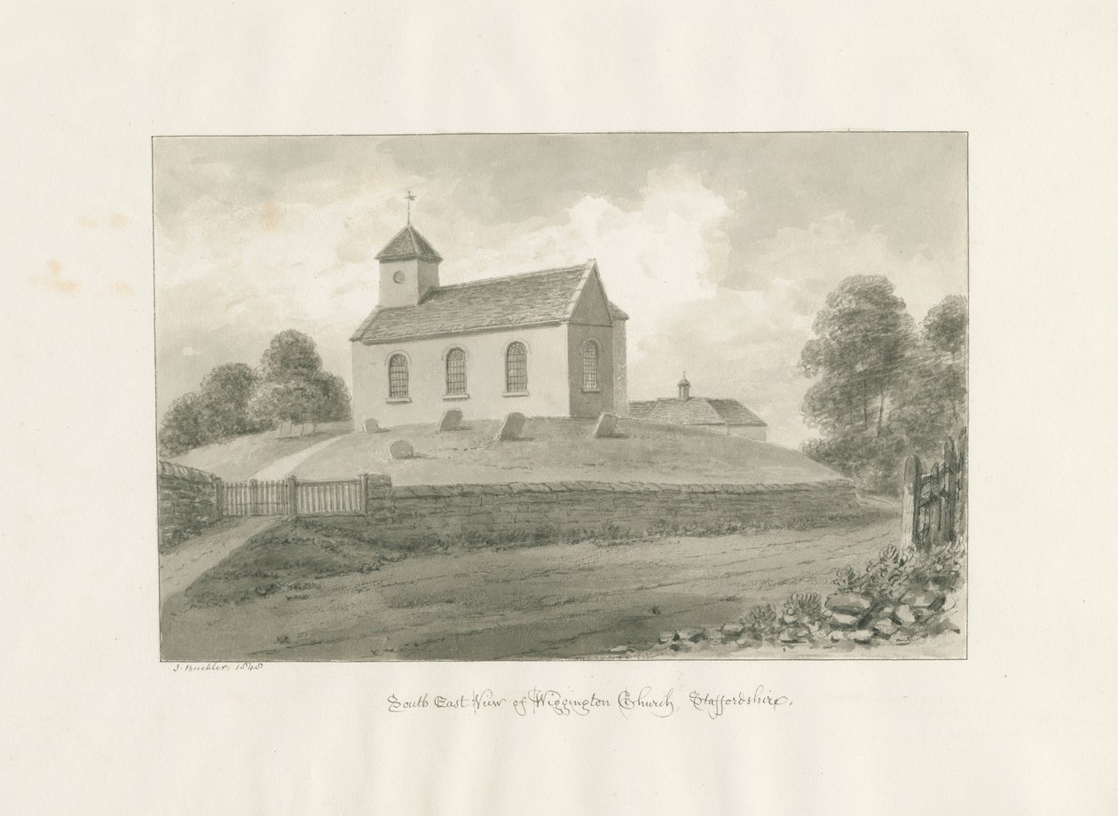 Kościół Wigginton: rysunek w sepii, 1848 autorstwa John Buckler