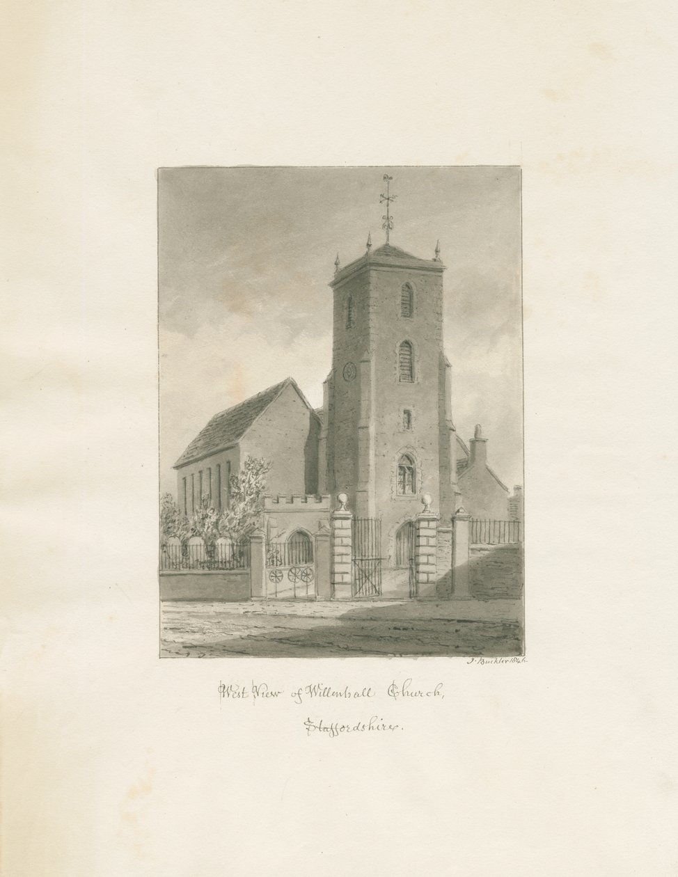 Kościół Willenhall: rysunek w sepii, 1846 autorstwa John Buckler