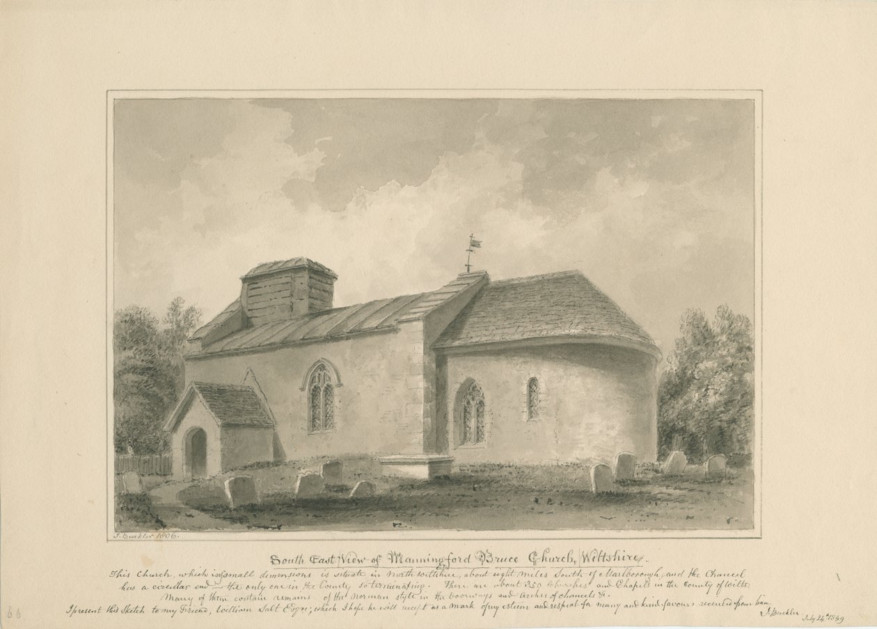 Wiltshire – Kościół Manningford Bruce: rysunek w sepii, 1806 r. autorstwa John Buckler
