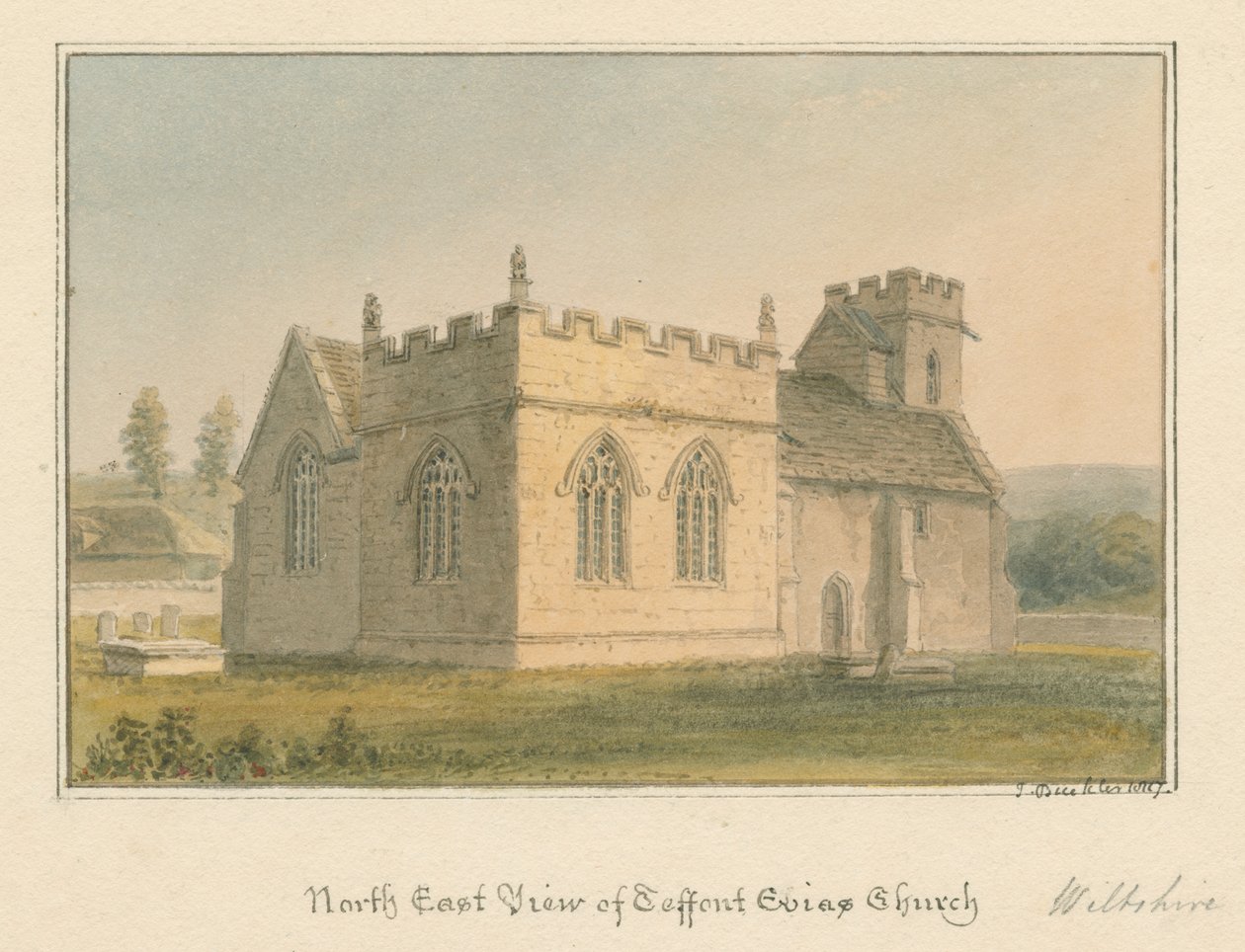 Wiltshire - Kościół Teffont Evias, 1817 r. autorstwa John Buckler
