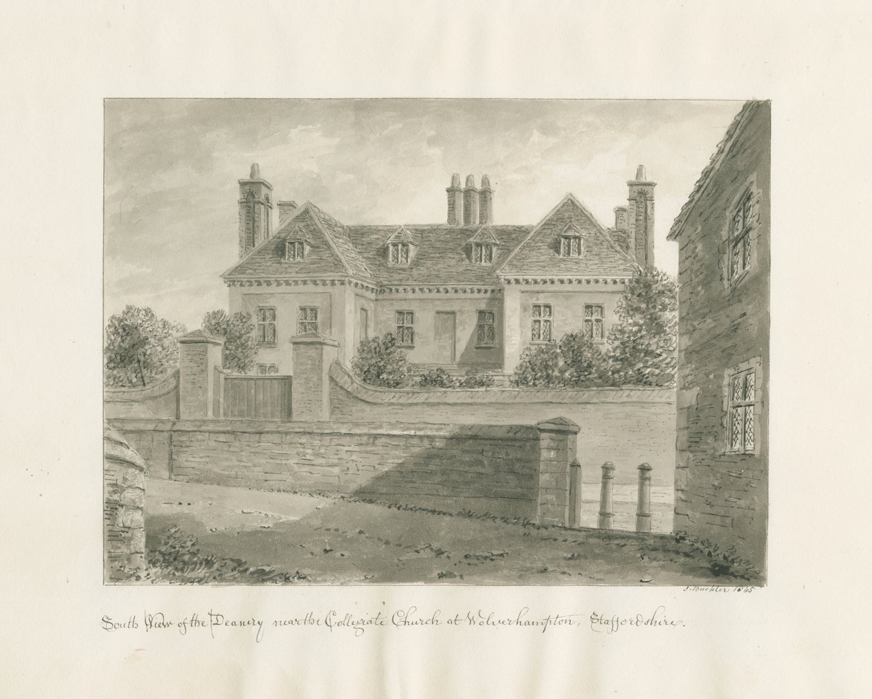 Wolverhampton - Dekanat: rysunek w sepii, 1845 autorstwa John Buckler