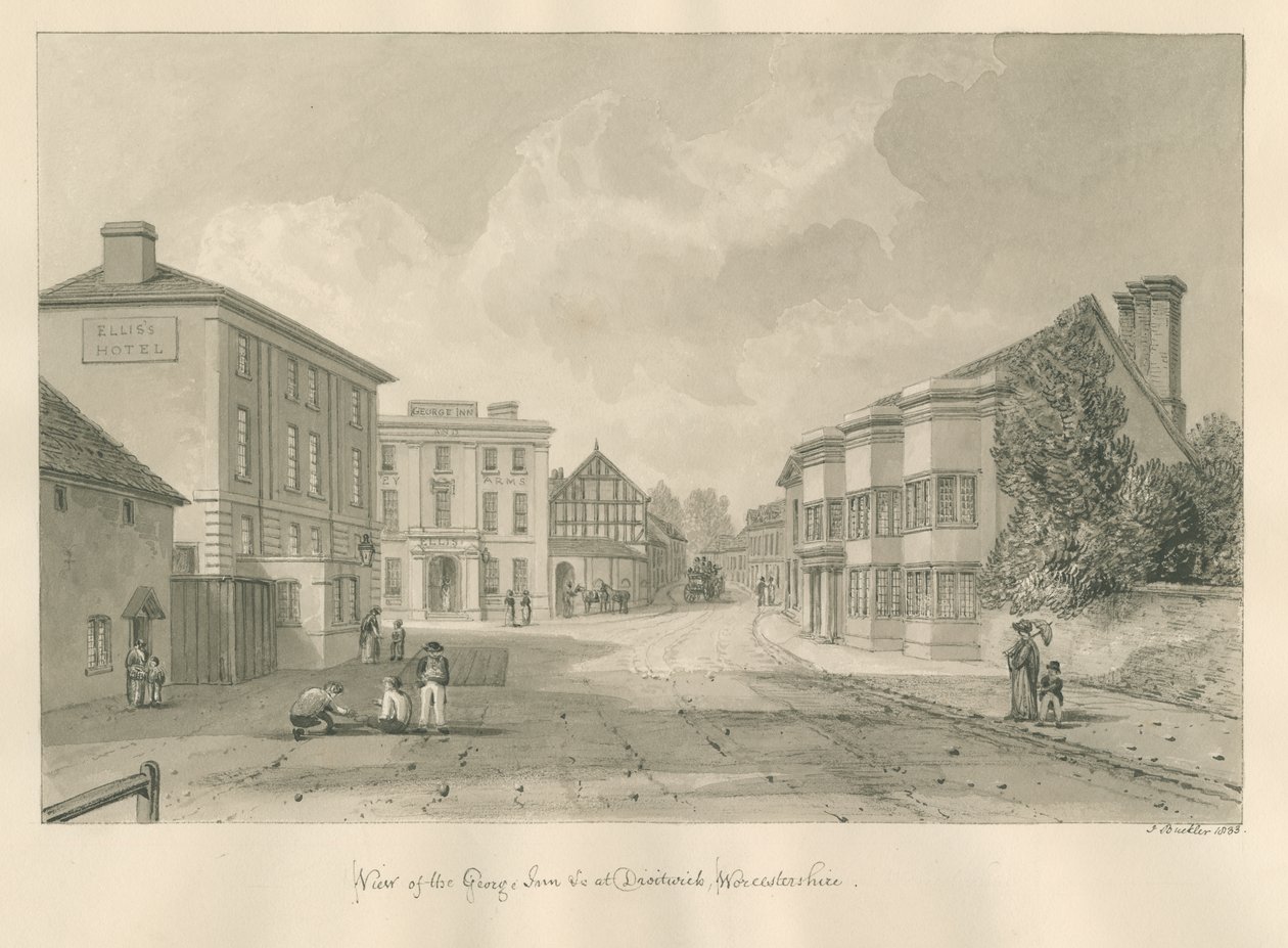 Worcestershire - Droitwich - George Inn: rysunek w sepii, 1833 autorstwa John Buckler