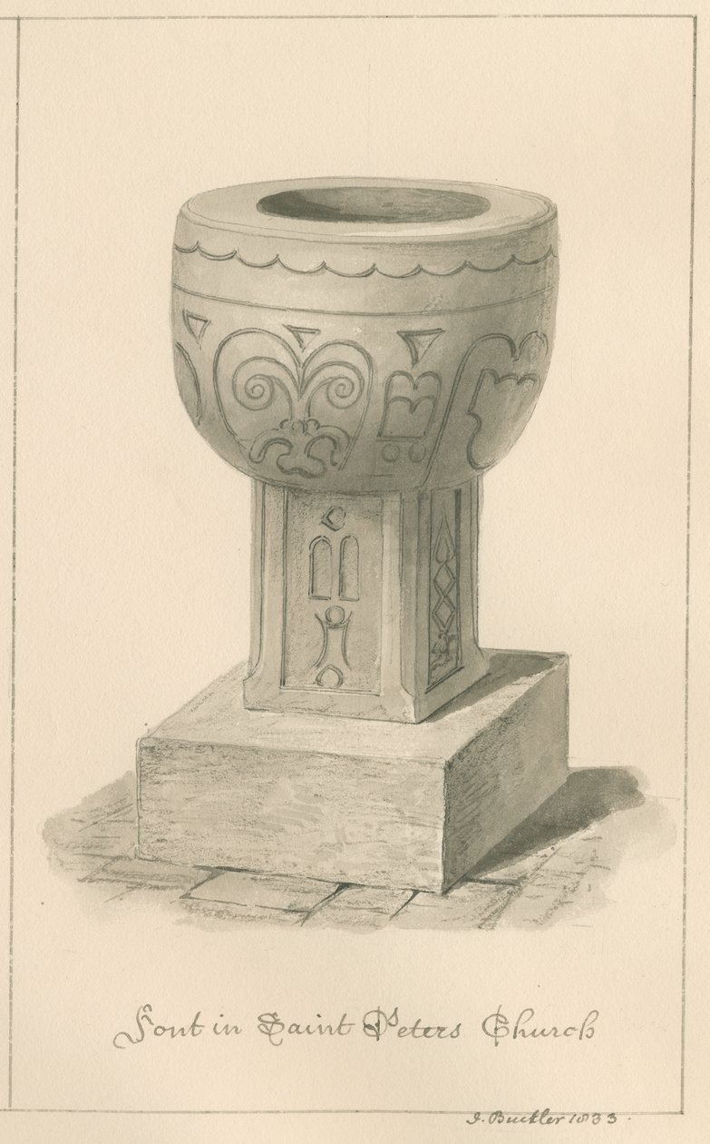 Worcestershire - Droitwich - Kościół św. Piotra Czcionka: rysunek sepii, 1833 autorstwa John Buckler