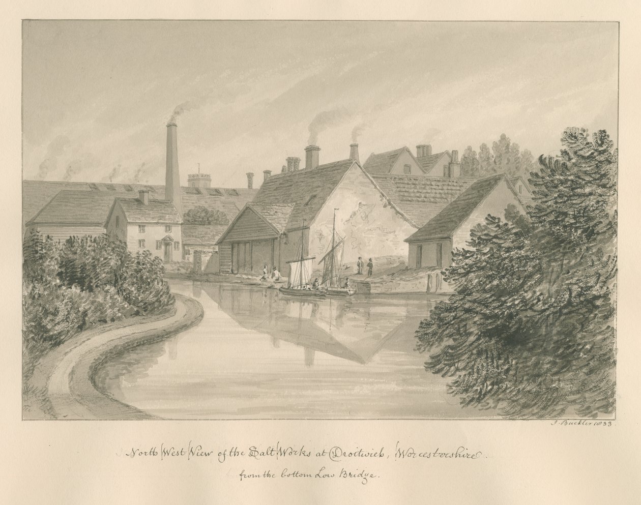 Worcestershire - Droitwich - Warzelnia soli: rysunek sepii, 1833 autorstwa John Buckler