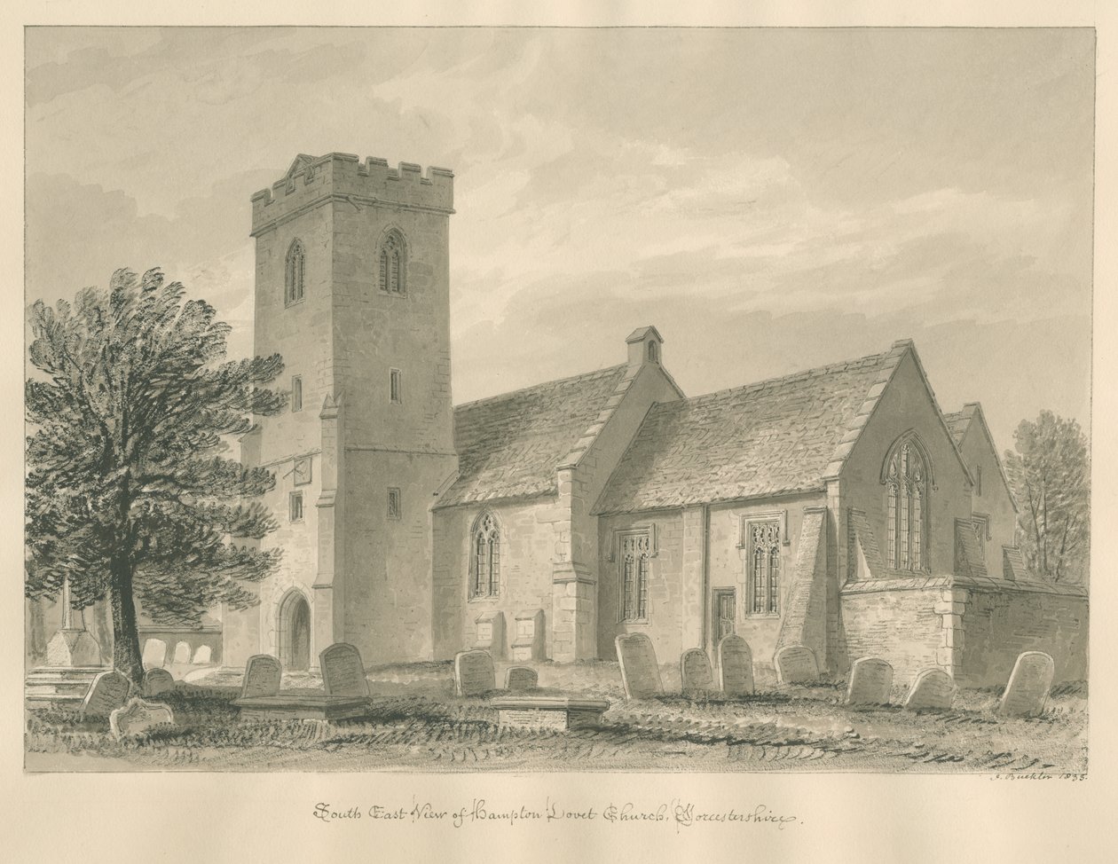 Worcestershire – Kościół Hampton Lovett: rysunek w sepii, 1833 autorstwa John Buckler
