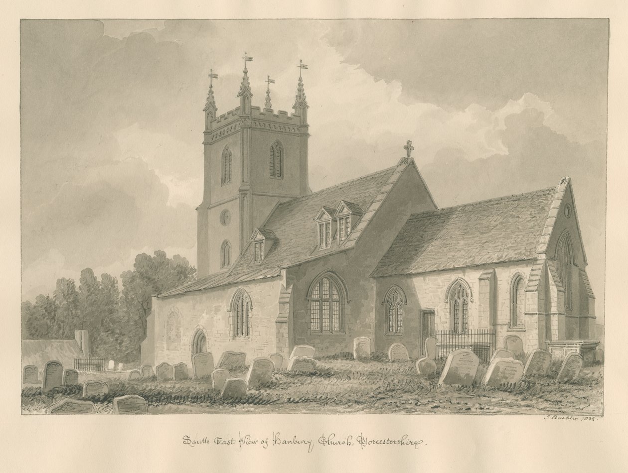 Worcestershire - Hanbury Church: rysunek w sepii, 1833 autorstwa John Buckler