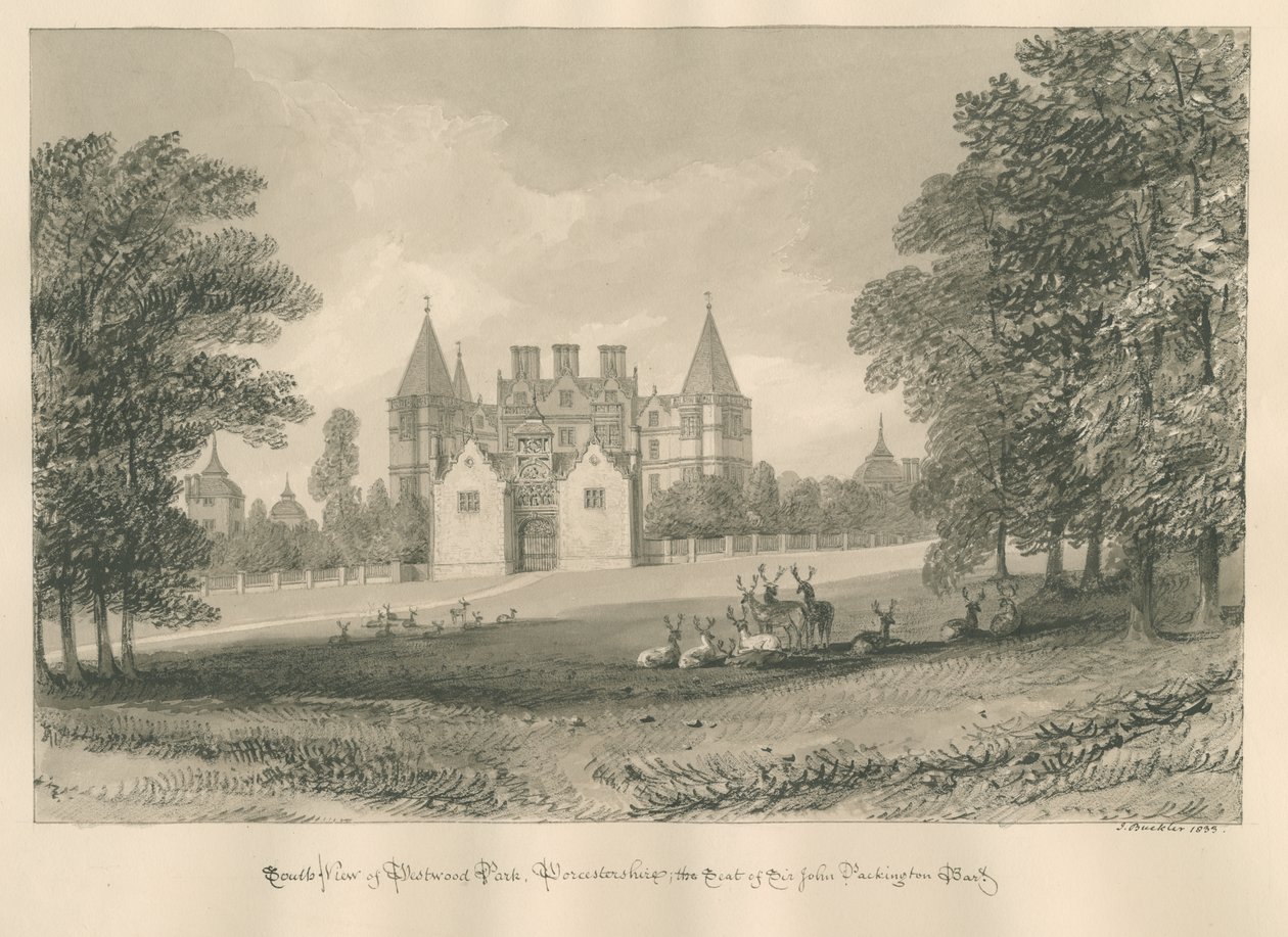 Worcestershire – Westwood Park: rysunek w sepii, 1833 autorstwa John Buckler