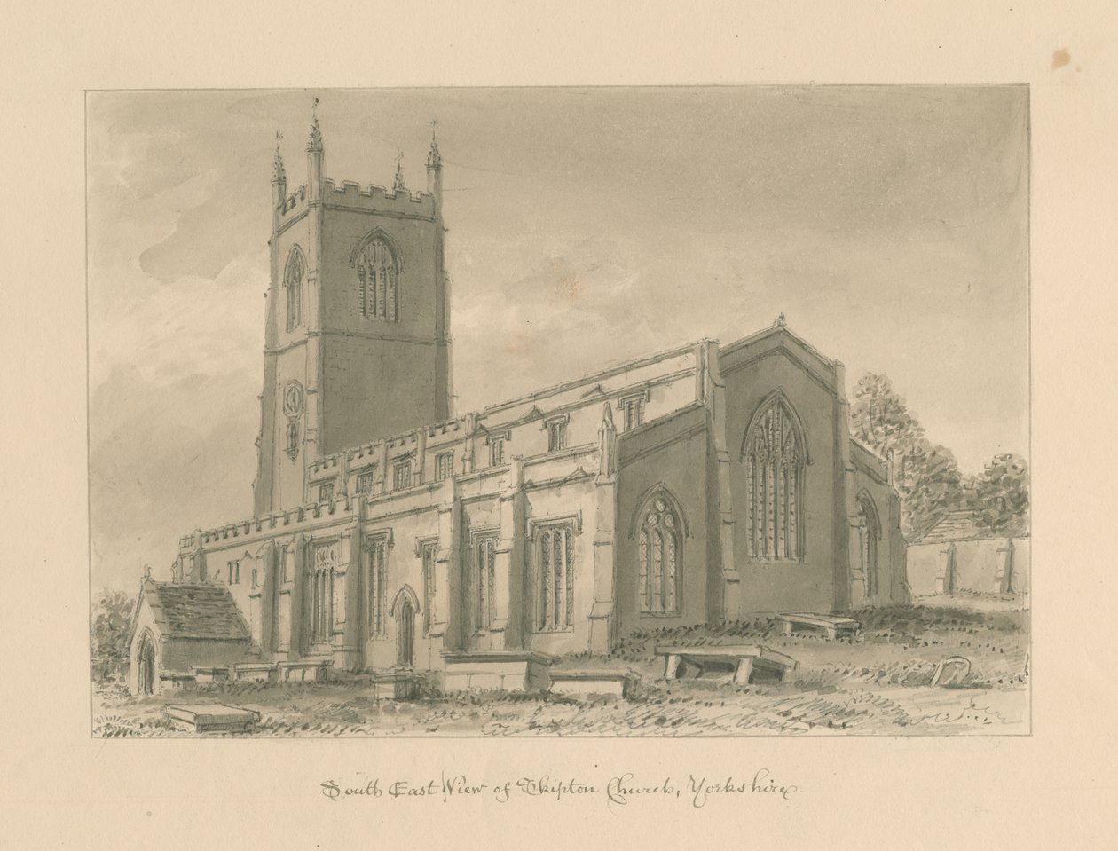 Yorkshire - Skipton Church: rysunek w sepii, 1818 r. autorstwa John Buckler