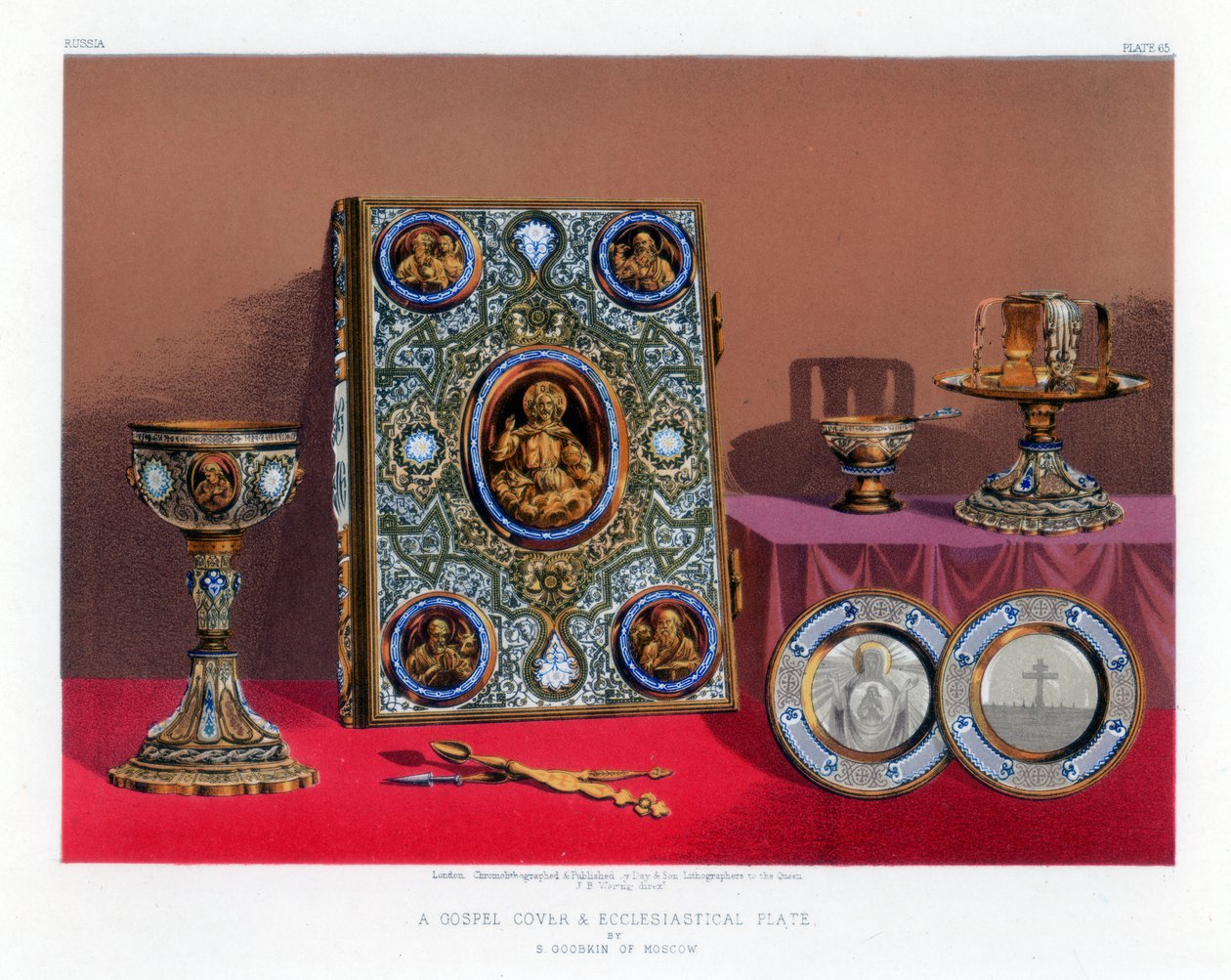 Okładka Ewangelii i talerz kościelny, XIX w. autorstwa John Burley Waring
