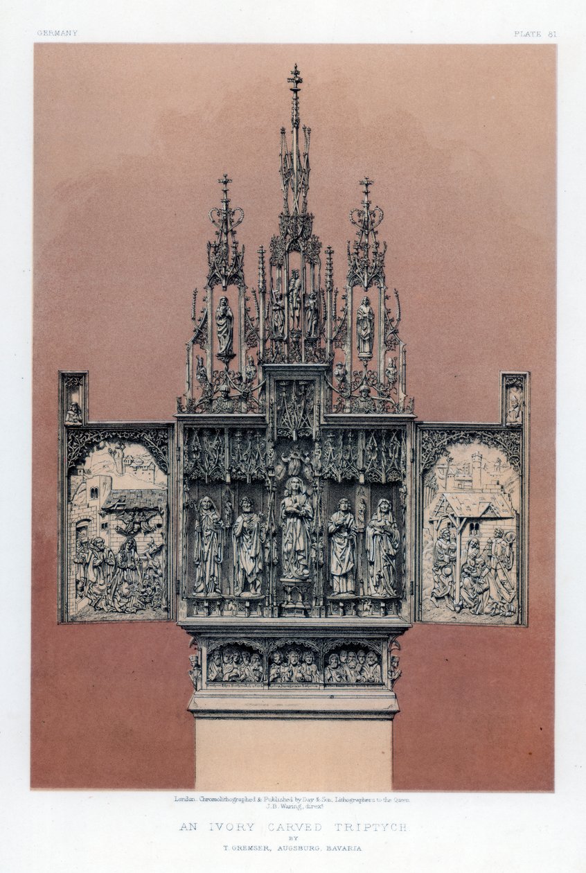 Tryptyk rzeźbiony w kości słoniowej, XIX w. autorstwa John Burley Waring