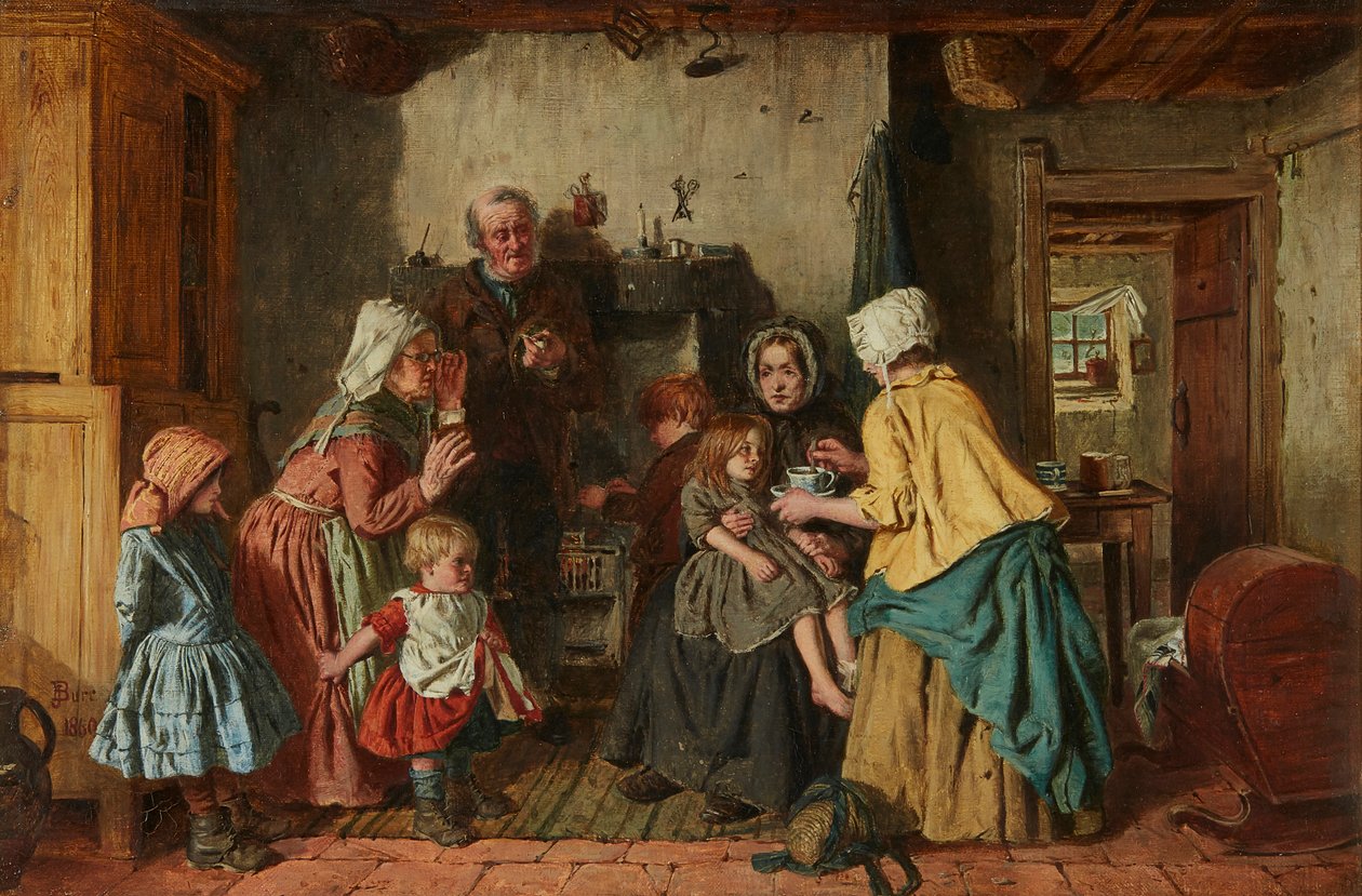 Biedny pomaga biednym (olej na płótnie) autorstwa John Burr