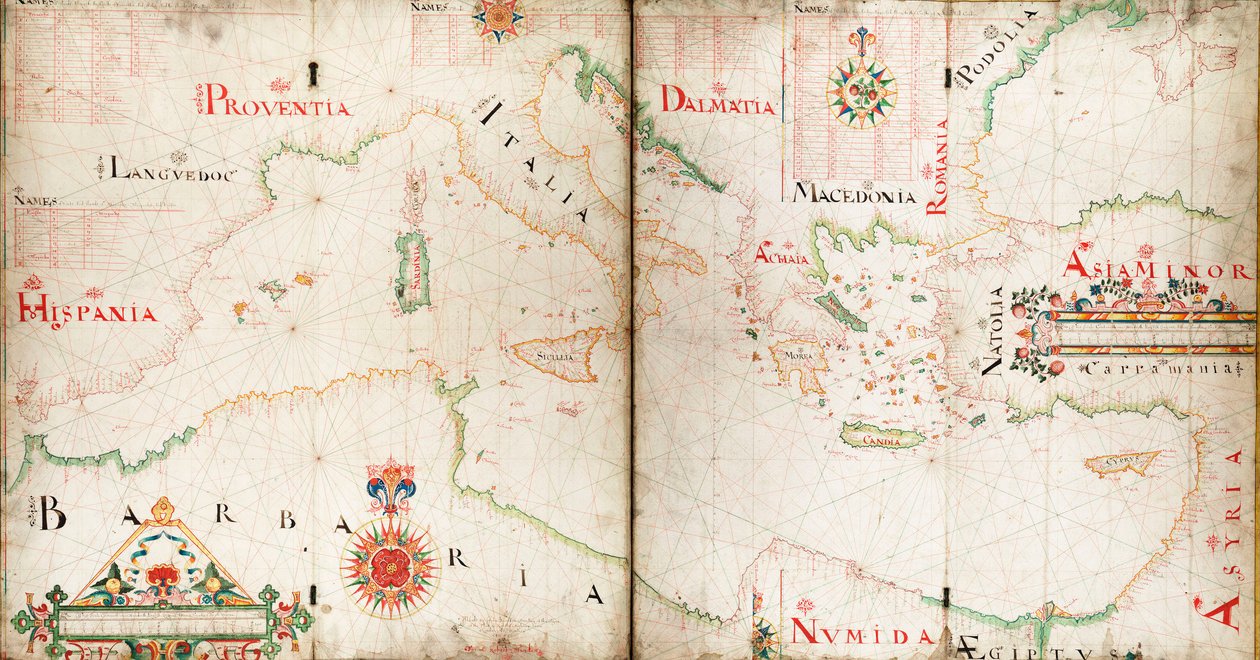 Mapa mórz Śródziemnego, Czarnego i Kaspijskiego autorstwa John Burston