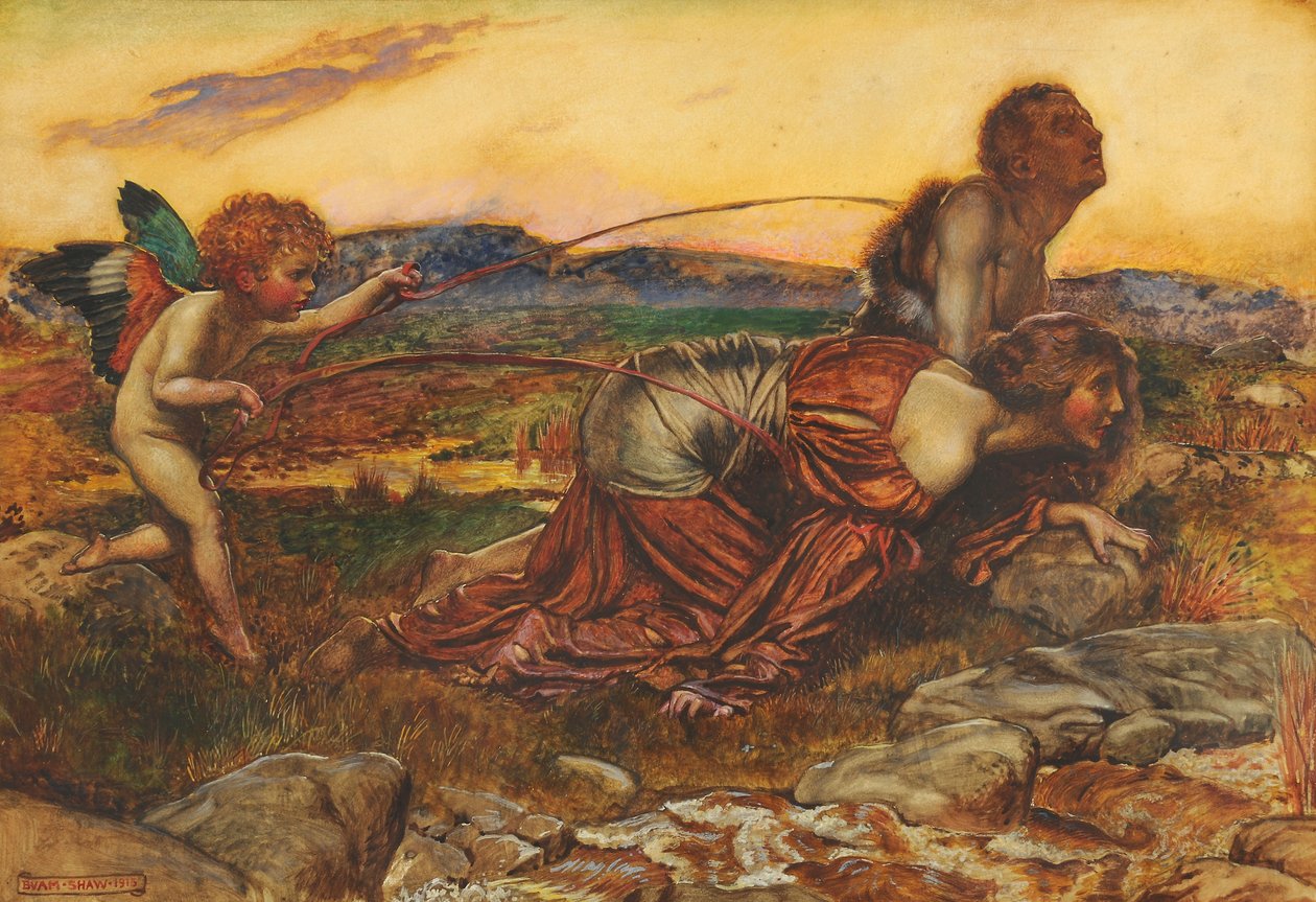 Kupidyn prowadzący kochanków, 1913 autorstwa John Byam Liston Shaw