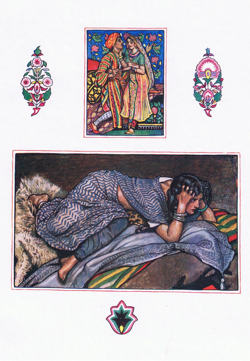 Piosenka opuszczonych cyganów: Hillside Camp, ilustracja z The Garden of Kama (i inne teksty z Indii), 1920 autorstwa John Byam Liston Shaw
