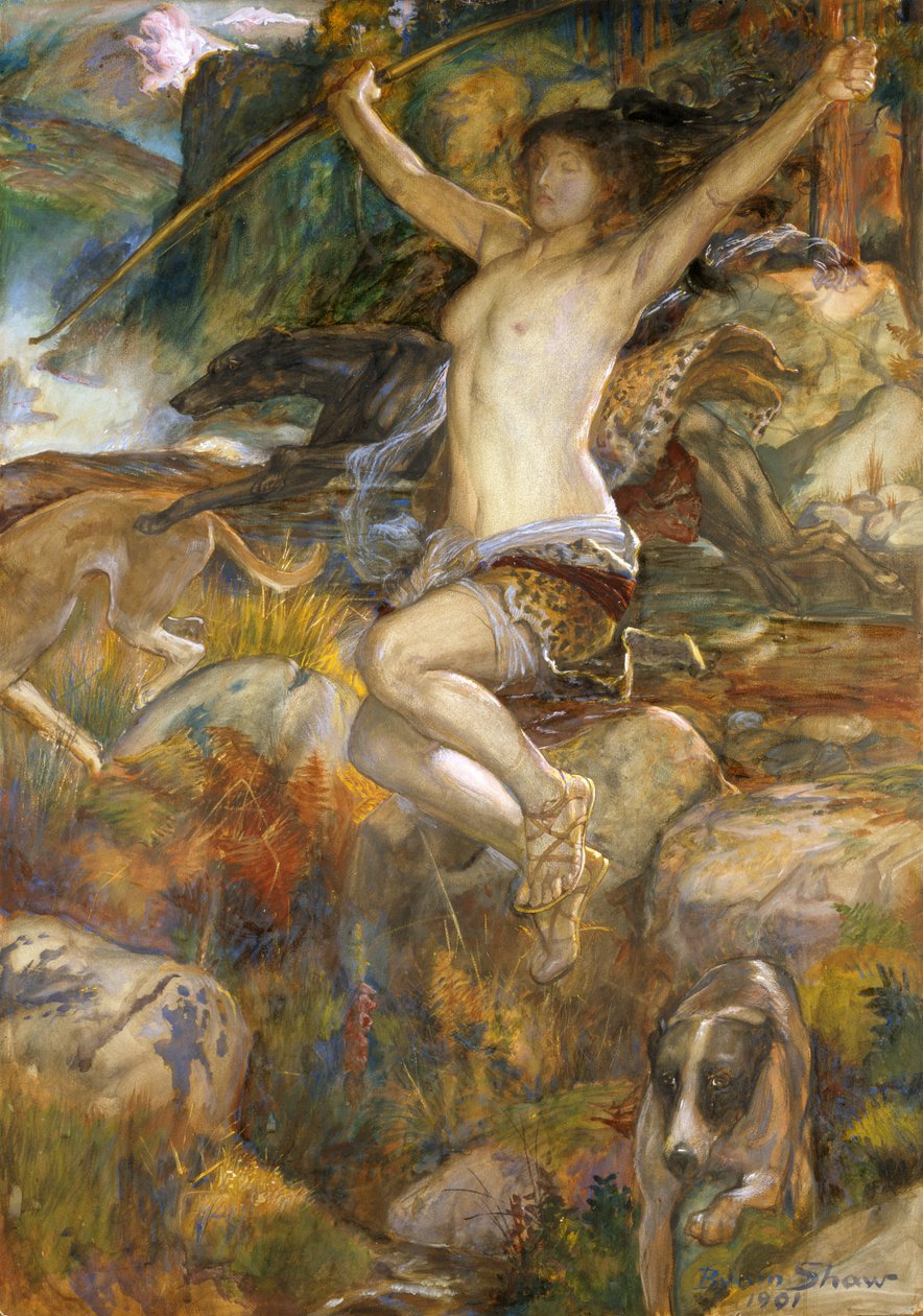 Diana z polowania, 1901 (wc na papierze) autorstwa John Byam Liston Shaw