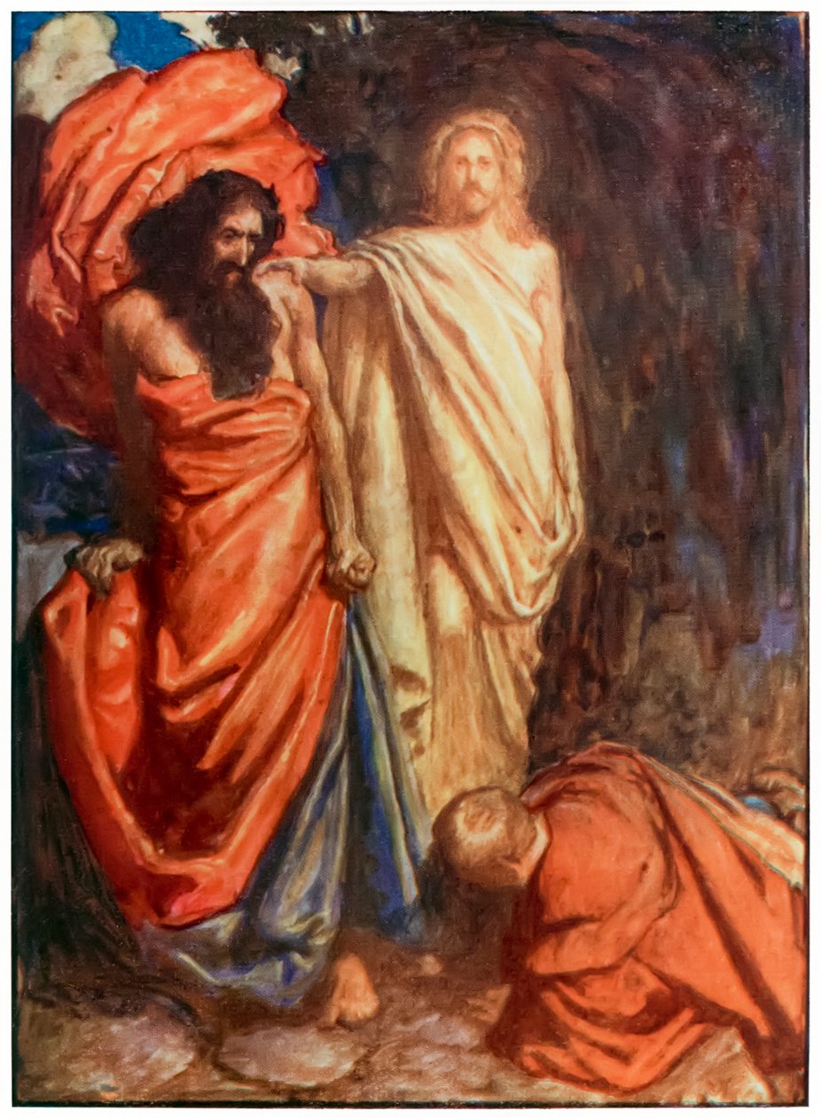Wierni pobici przez Mojżesza z „Wędrówki pielgrzymów z tego świata, do tego, co ma nadejść” Johna Bunyana (1628-1688) Ilustracja Byama Shawa (1872-1919) przedstawiająca Wiernych pobitych przez niemerc autorstwa John Byam Liston Shaw