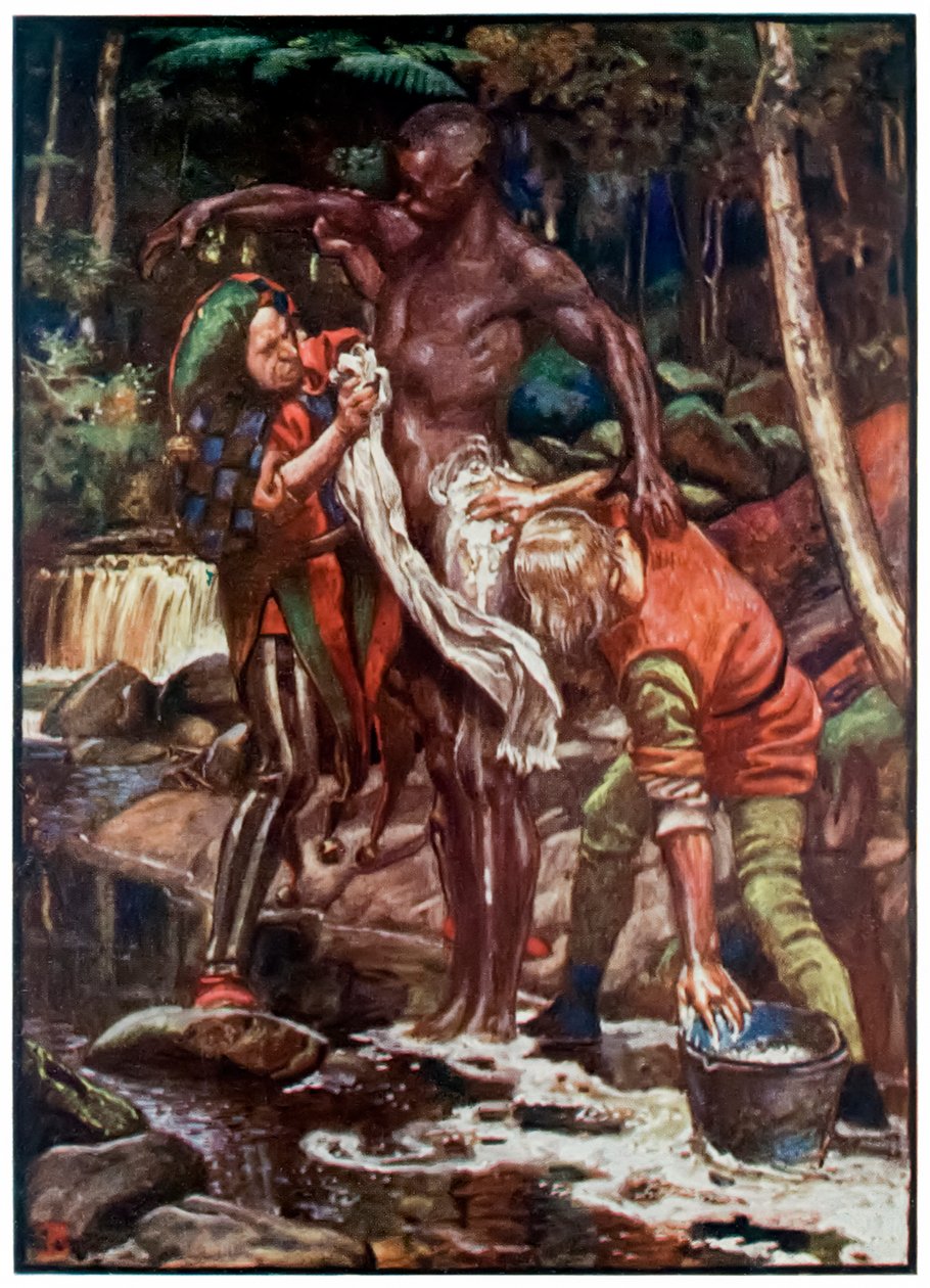 Fool and Want-Wit myjący Etiopczyka z The Pilgrims Progress From This World, To The Co Ma Nadchodzi John Bunyan (1628-1688) Ilustracja Byama Shawa (1872-1919), próbujący umyć Etiop autorstwa John Byam Liston Shaw