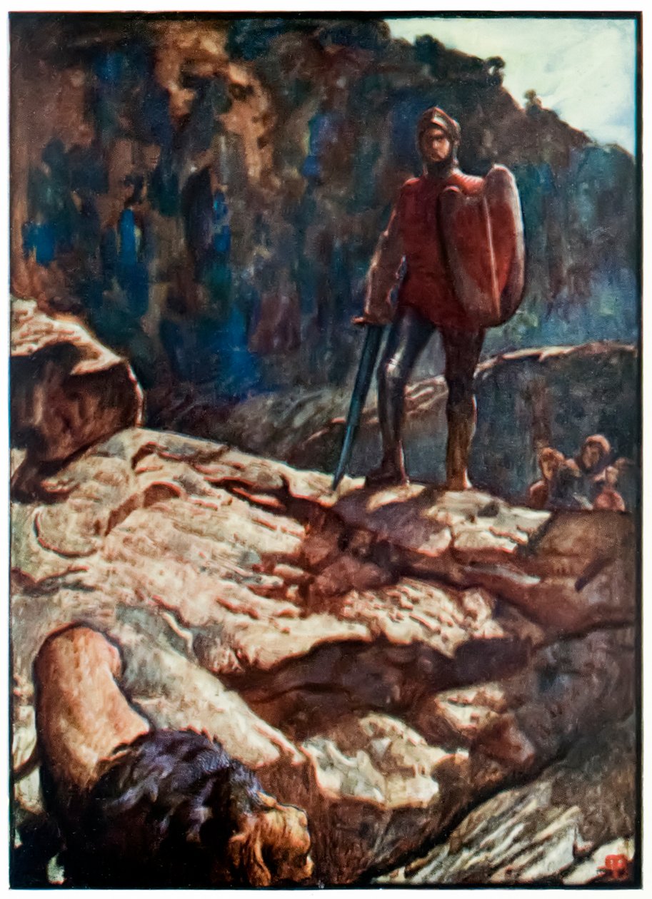 „Wielkie serce odpędza lwa” z „Wędrówki pielgrzyma z tego świata, do tego, co ma nadejść” Johna Bunyana autorstwa John Byam Liston Shaw