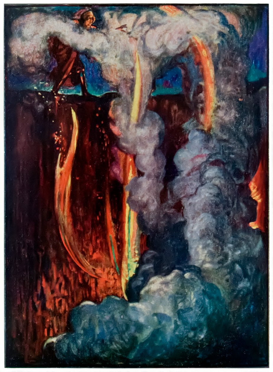 Hells Mouth z The Pilgrims Progress From This World, To That Co Ma Nadejść Johna Bunyana (1628-1688) Ilustracja Byama Shawa (1872-1919) przedstawiająca Christiana w Dolinie Cienia Śmierci autorstwa John Byam Liston Shaw