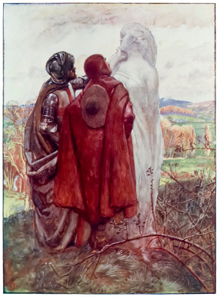 Mnóstwo żony z The Pilgrims Progress From This World, To That Co Ma Nadejść Johna Bunyana (1628-1688) Ilustracja Byama Shawa (1872-1919), Christian i Hopeful znajdują obok solny posąg autorstwa John Byam Liston Shaw