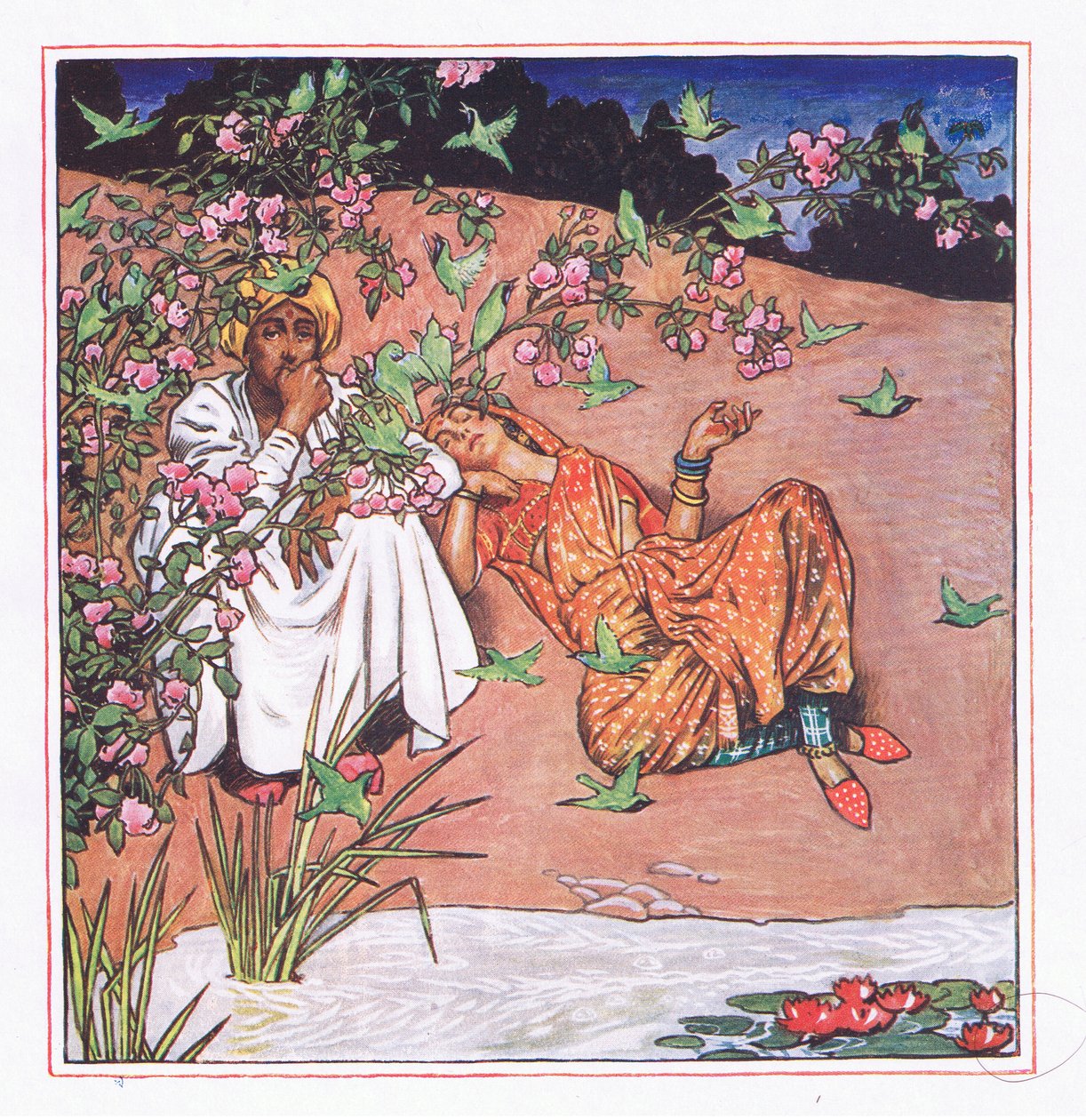 Miłość lekko, ilustracja z Ogrodu Kama (i inne teksty z Indii), 1920 autorstwa John Byam Liston Shaw