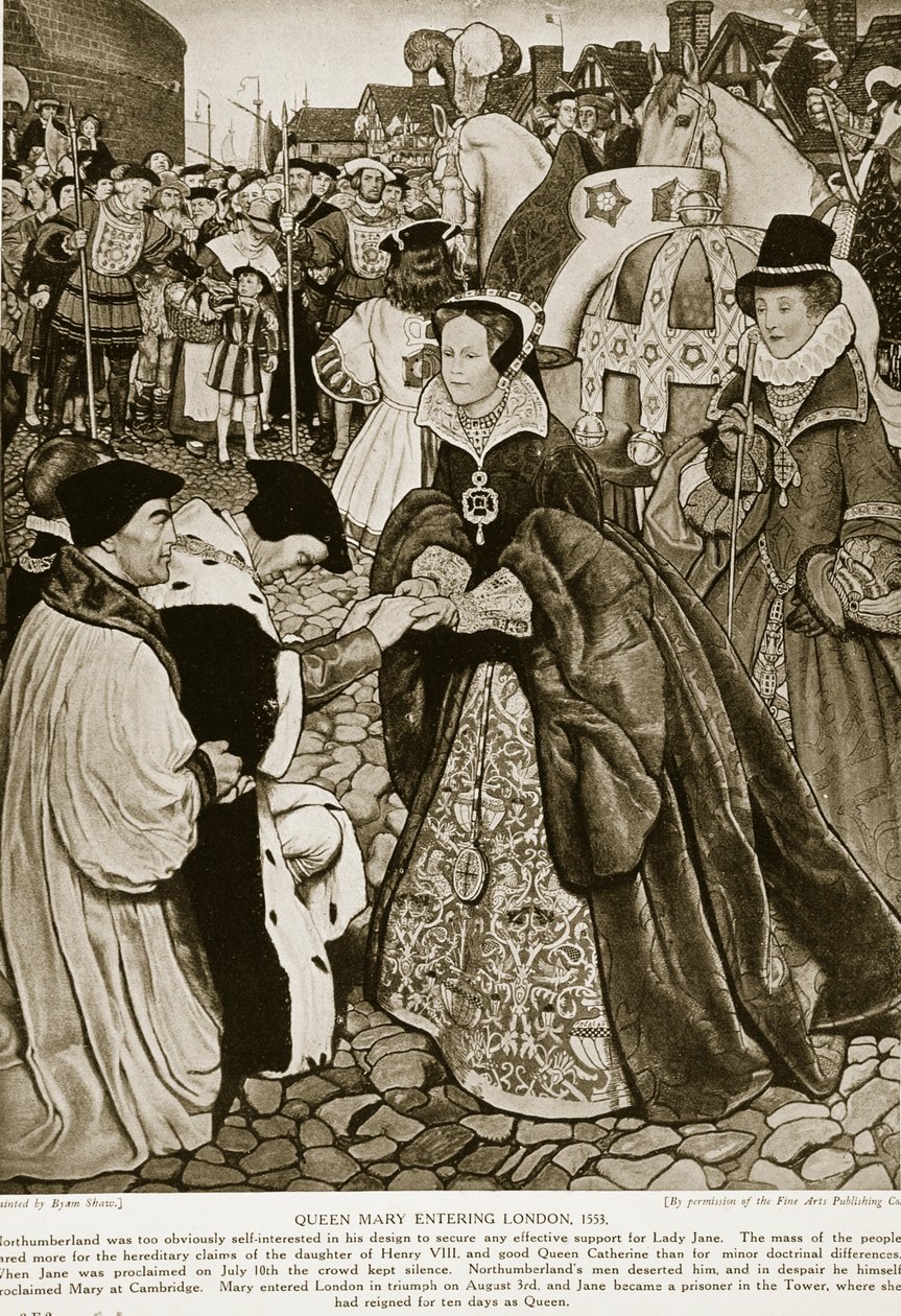 Queen Mary wjeżdżająca do Londynu, 1553, ilustracja z „Hutchinson