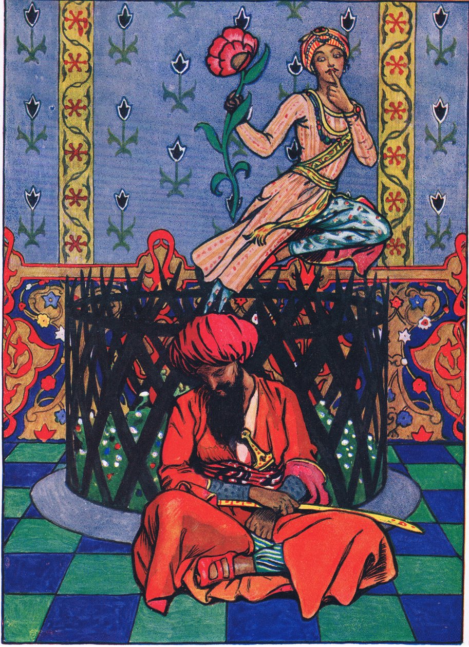 Zaduma Persa Ormuza, ilustracja z Ogrodu Kama (i inne teksty z Indii), 1920 autorstwa John Byam Liston Shaw