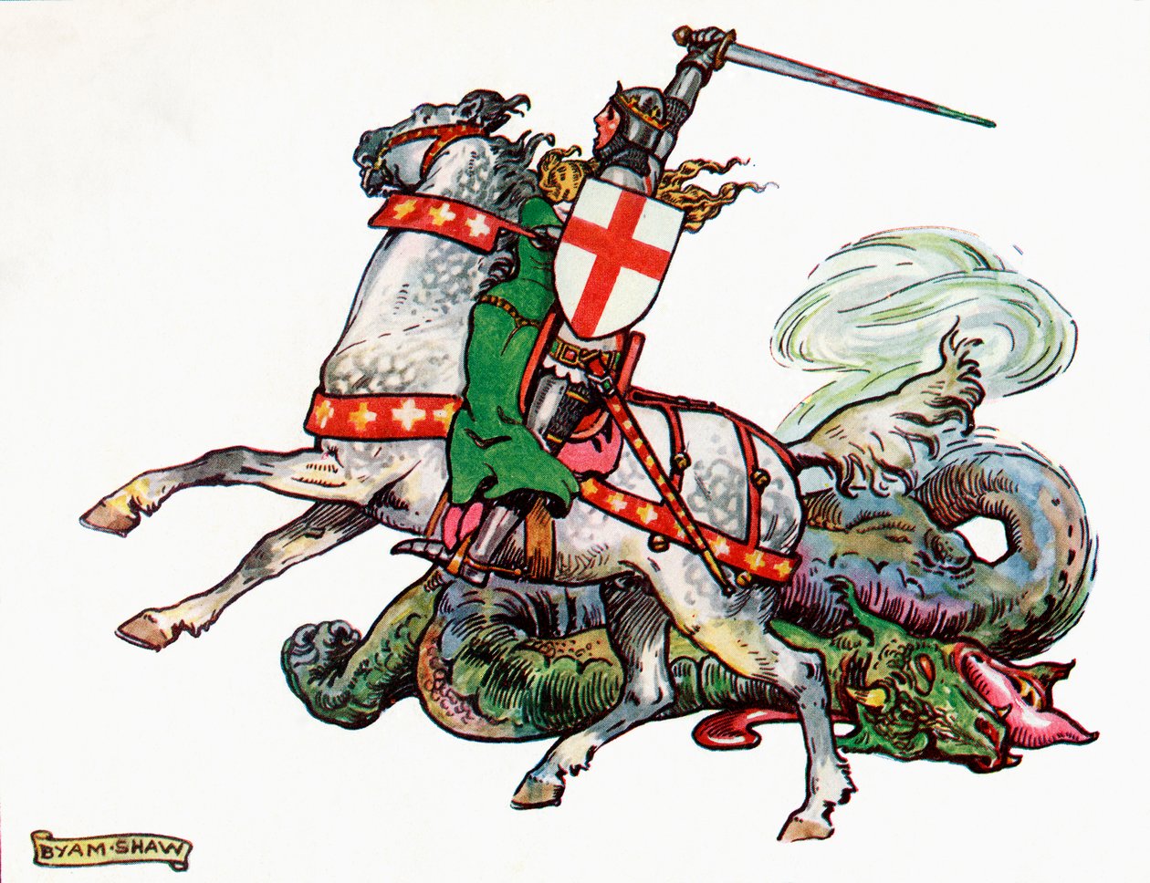 Św. Jerzy i smok, ilustracja z Książki dla dzieci księżnej Marie-Josés, wydanej w 1916 r. autorstwa John Byam Liston Shaw