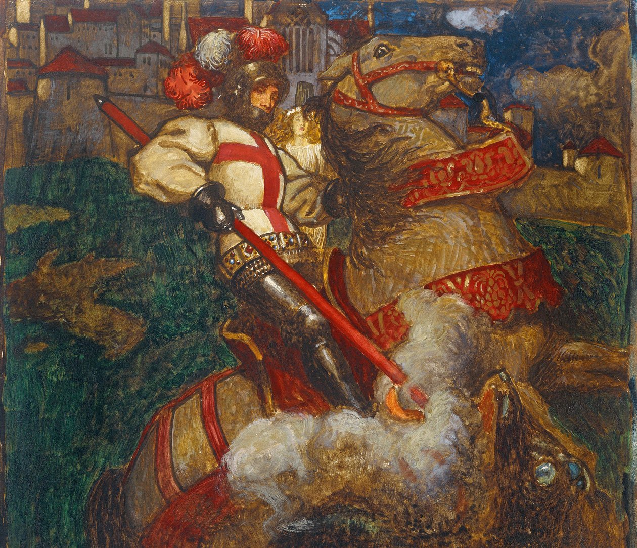 Św. Jerzy zabijający smoka, 1908 autorstwa John Byam Liston Shaw