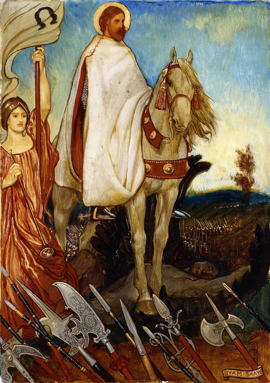 Jest wielki marszałek polny, mój przyjacielu, który ustawia nasze bataliony; Ufajmy Prowdencji, trwajmy i pracujmy na naszych stacjach”, autorstwa John Byam Liston Shaw