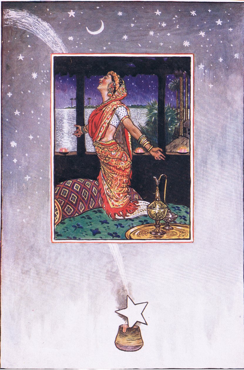 Nie ma wiatru, żeby ochłodzić żar miłości, ilustracja z Ogrodu Kama (i innych tekstów z Indii), 1920 autorstwa John Byam Liston Shaw